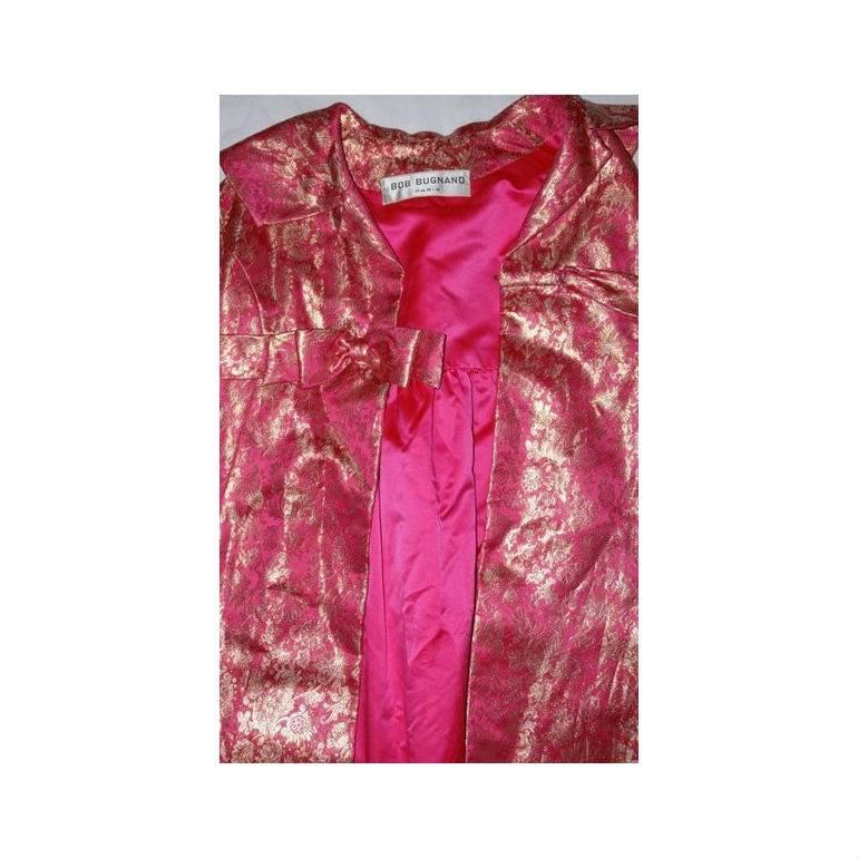 Bob Bugnand Couture 1960's Mod Pink & Gold Long Jacket Coat In Excellent Condition In Yukon, OK