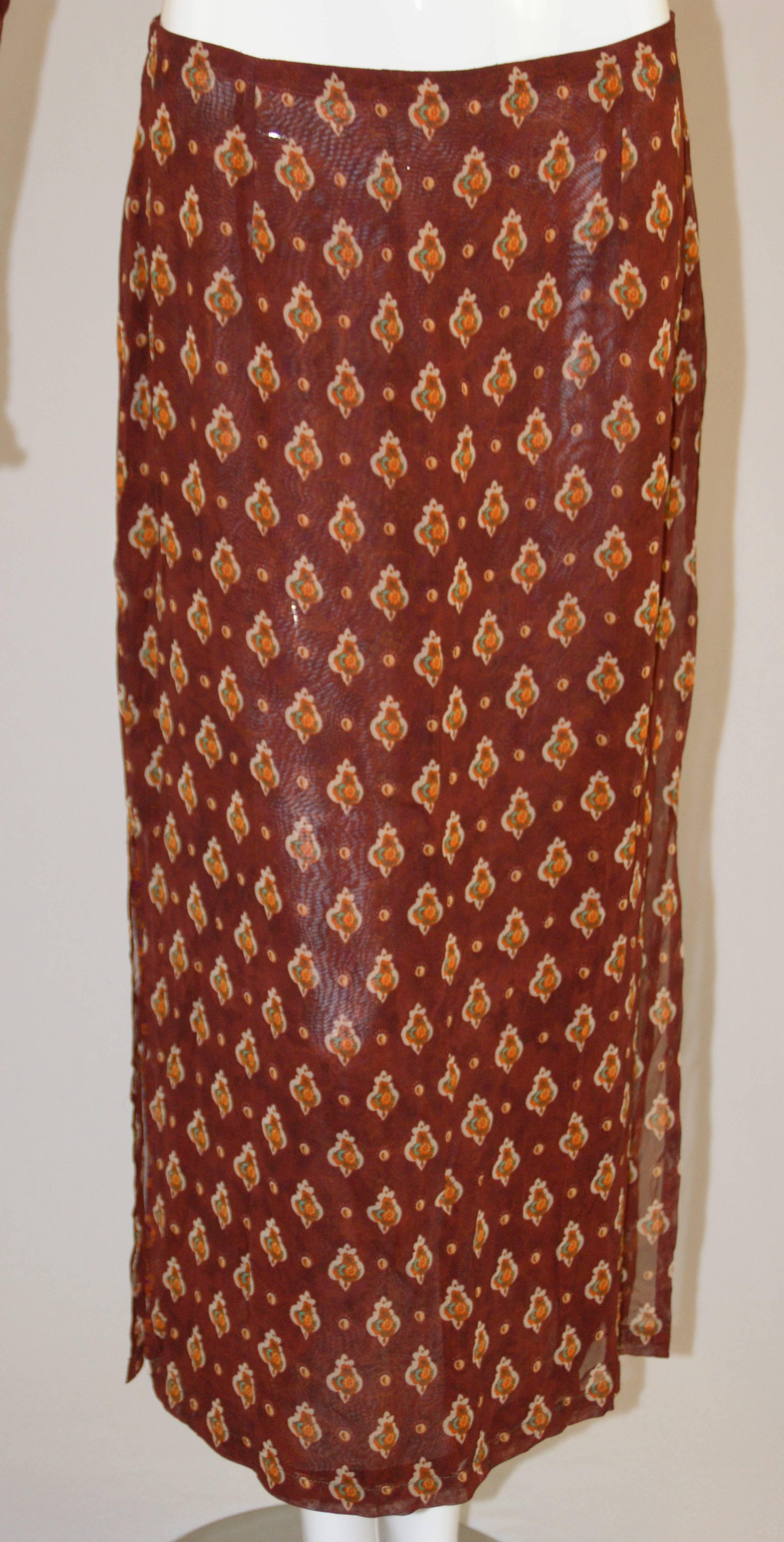 Brown S/S 1994 Runway Dolce & Gabbana Gypsy Fringe Crop Top & Skirt Ensemble Suit 