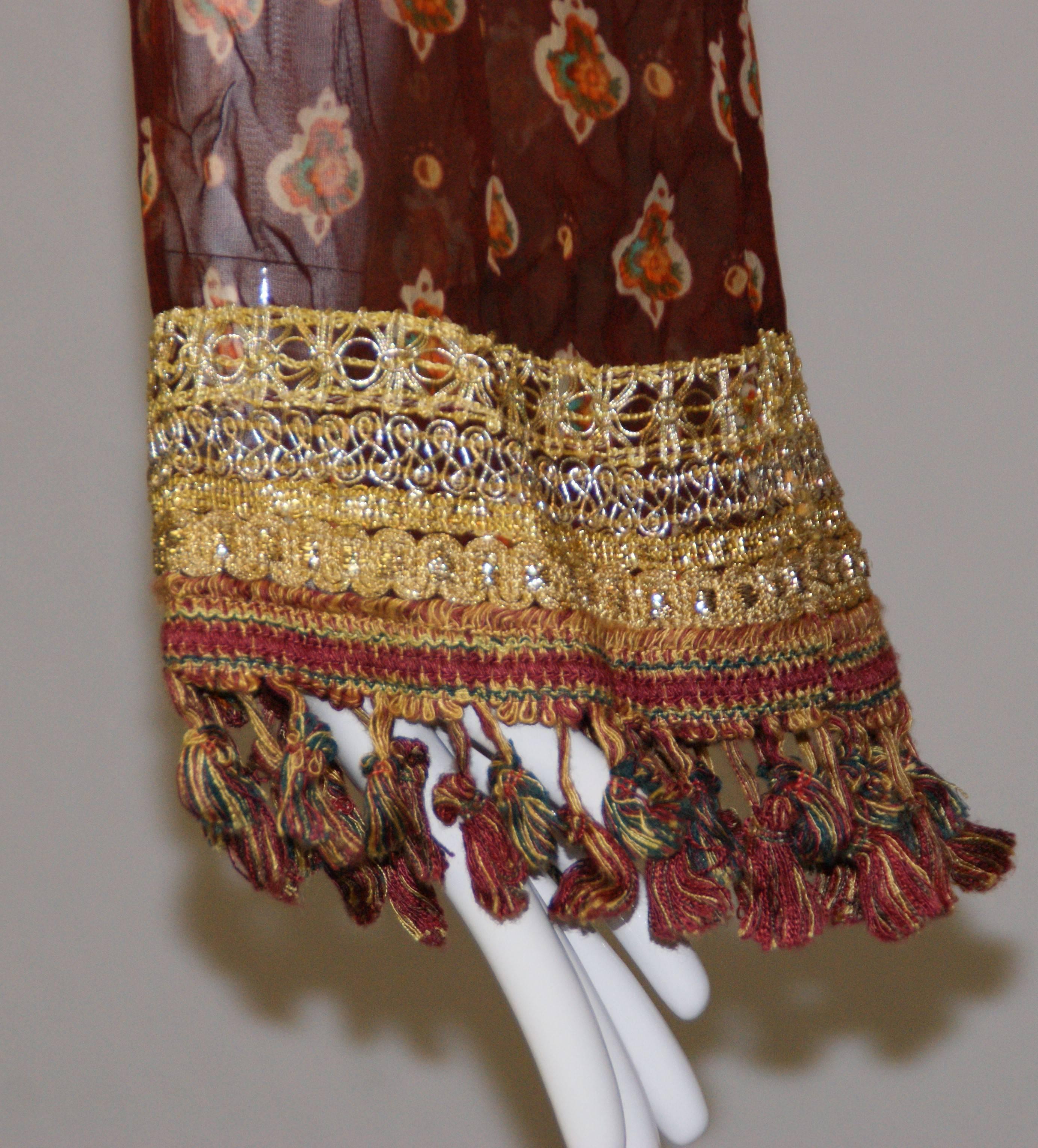 Women's S/S 1994 Runway Dolce & Gabbana Gypsy Fringe Crop Top & Skirt Ensemble Suit 