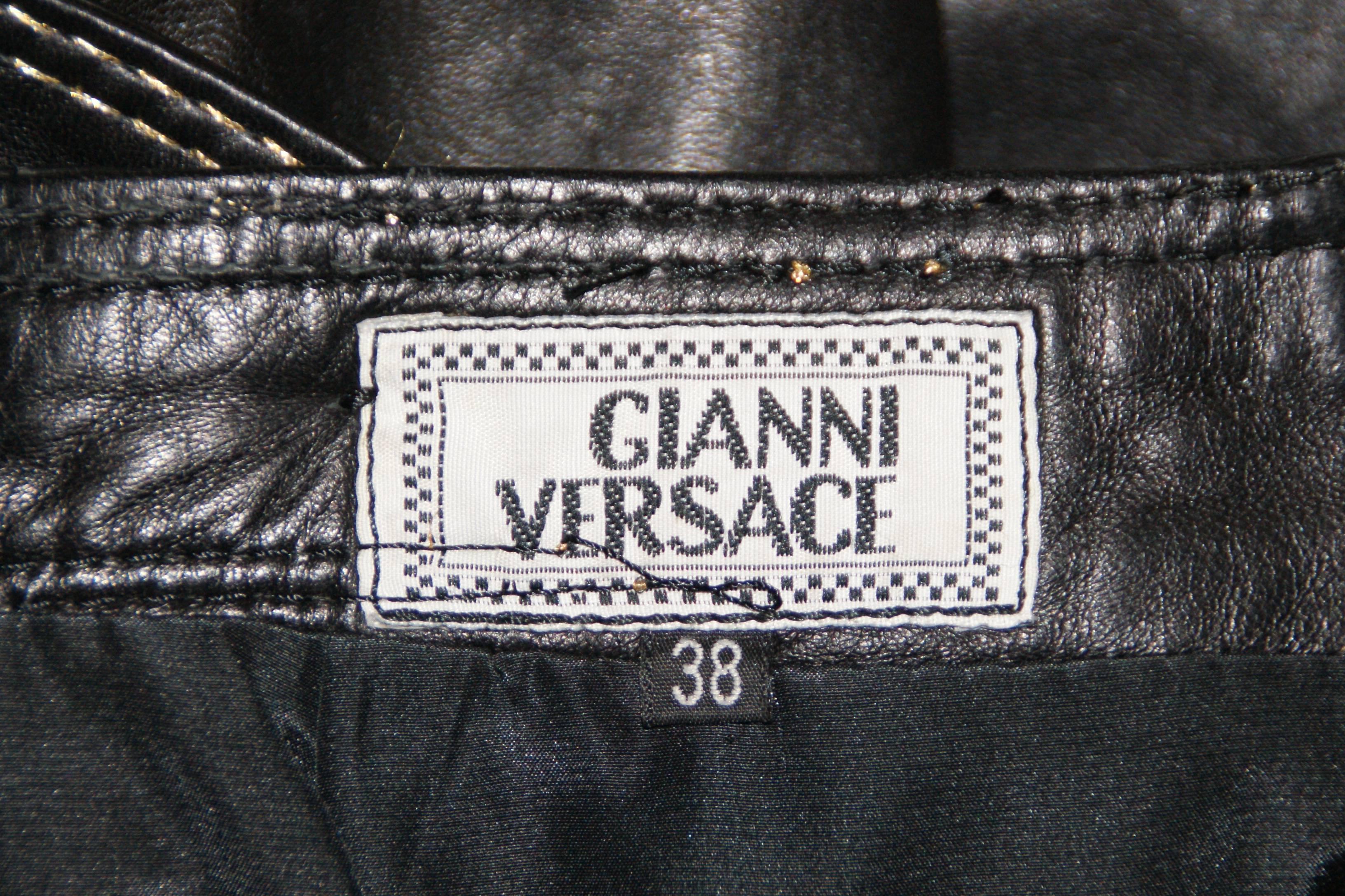 S/S 1992 Gianni Versace Couture Studded Black Leather Pinafore Mini Dress 38 1