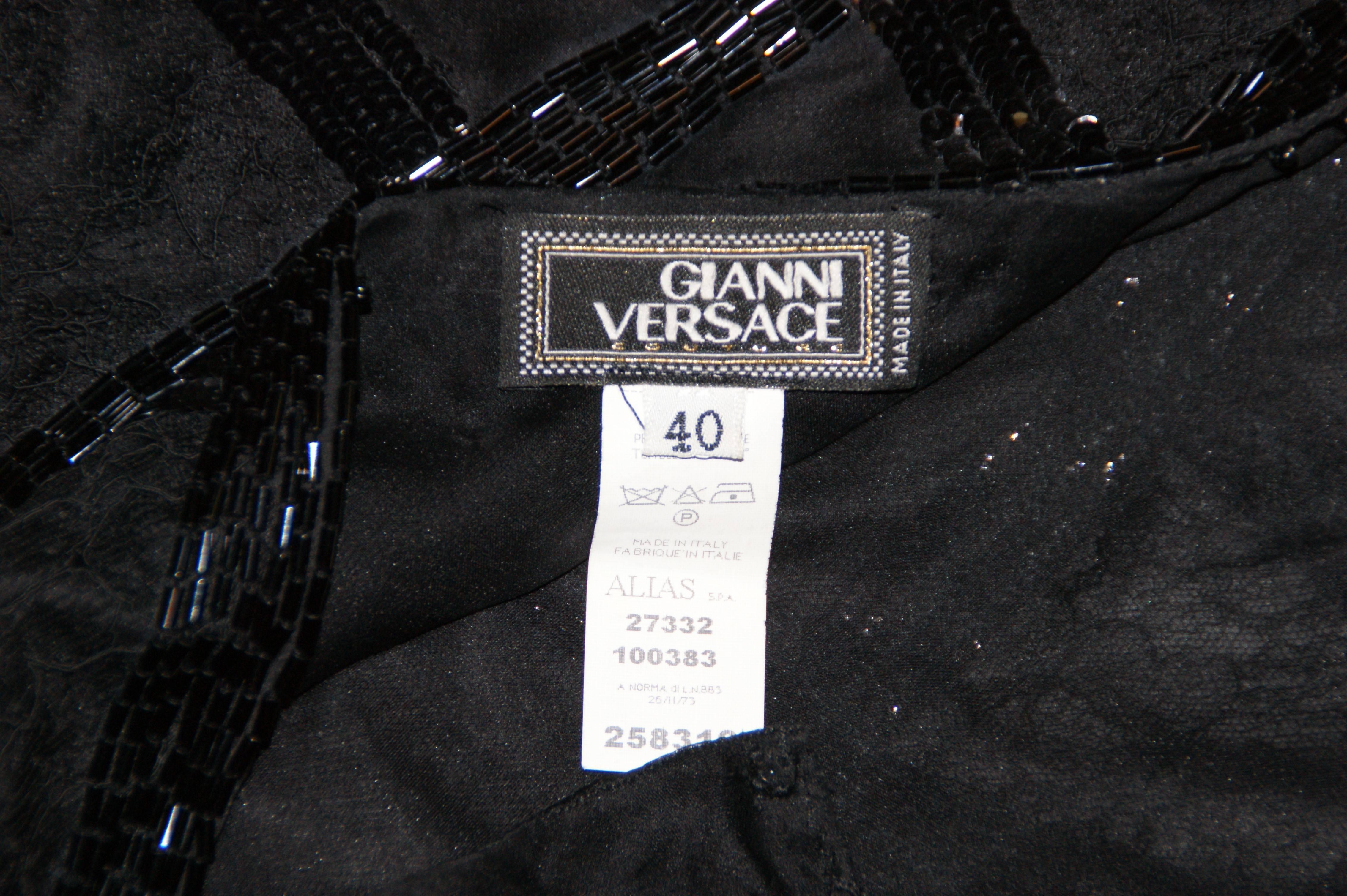 S/S 2003 Gianni Versace Couture Runway Black Silk Beaded 1920's Flapper Dress 40 3
