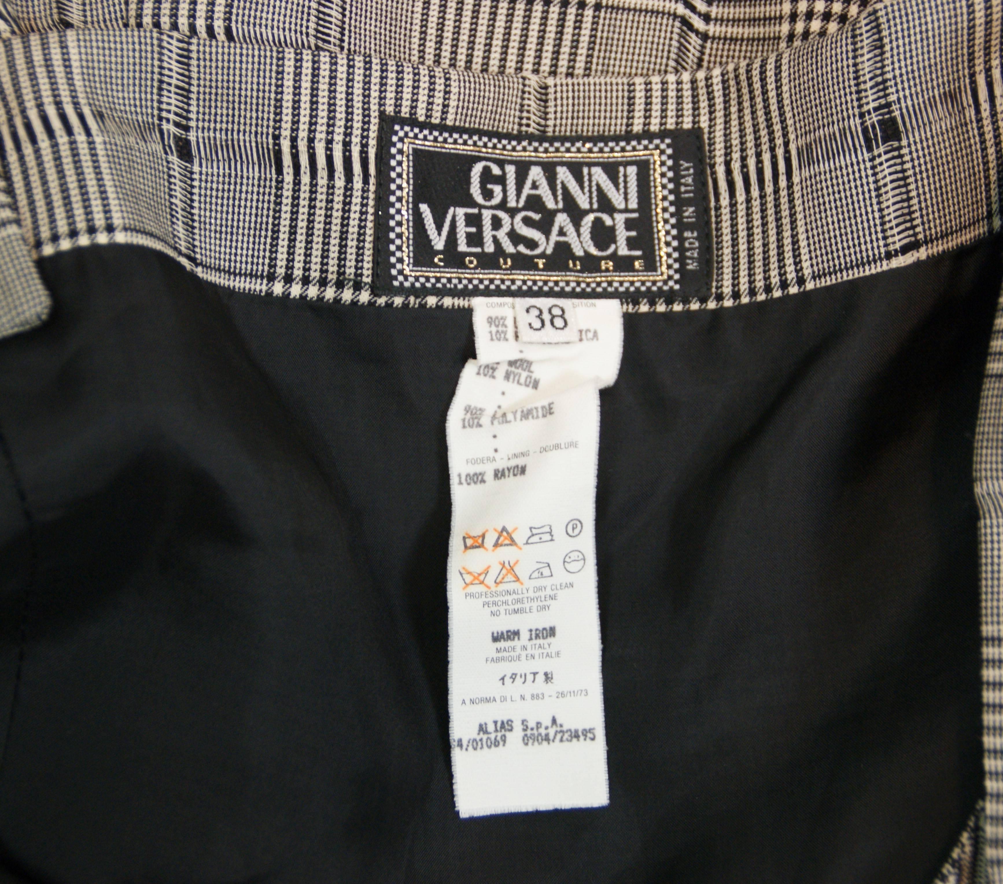 Gray MET Museum Retrospective S/S 1994 Gianni Versace Couture Plaid Pinafore Dress 38