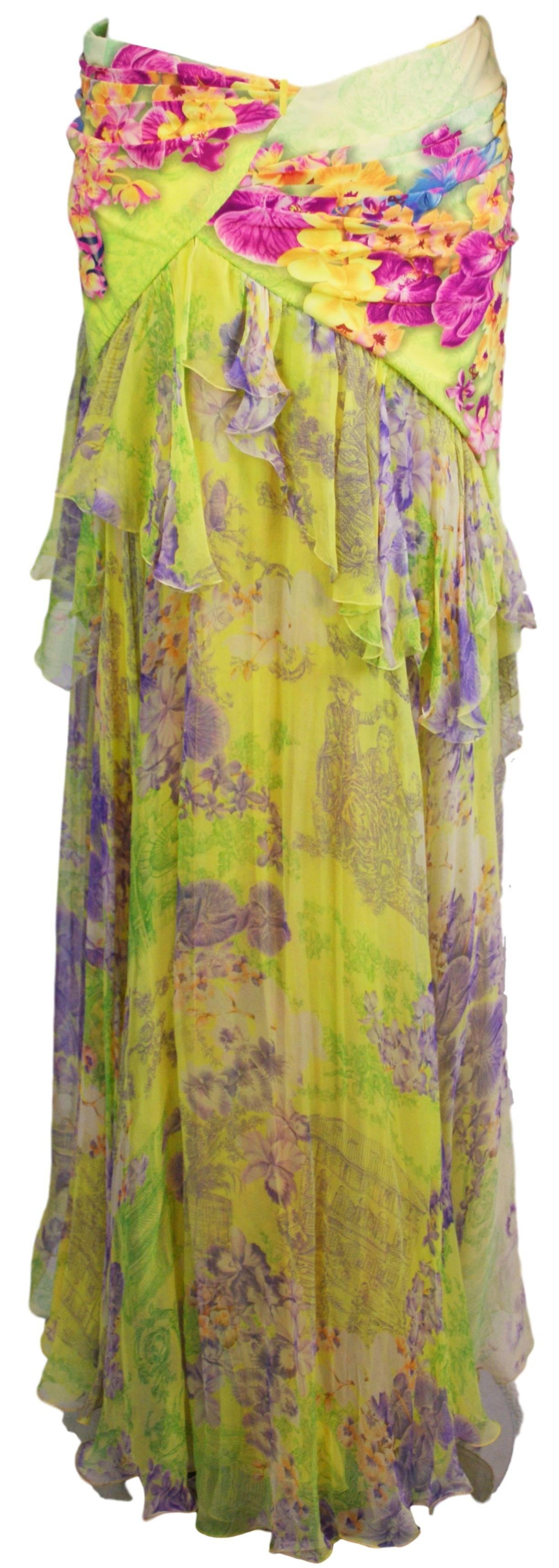 S/S 2004 Atelier Versace Silk Floral Crop Top Skirt Ensemble 40 In Good Condition In Yukon, OK