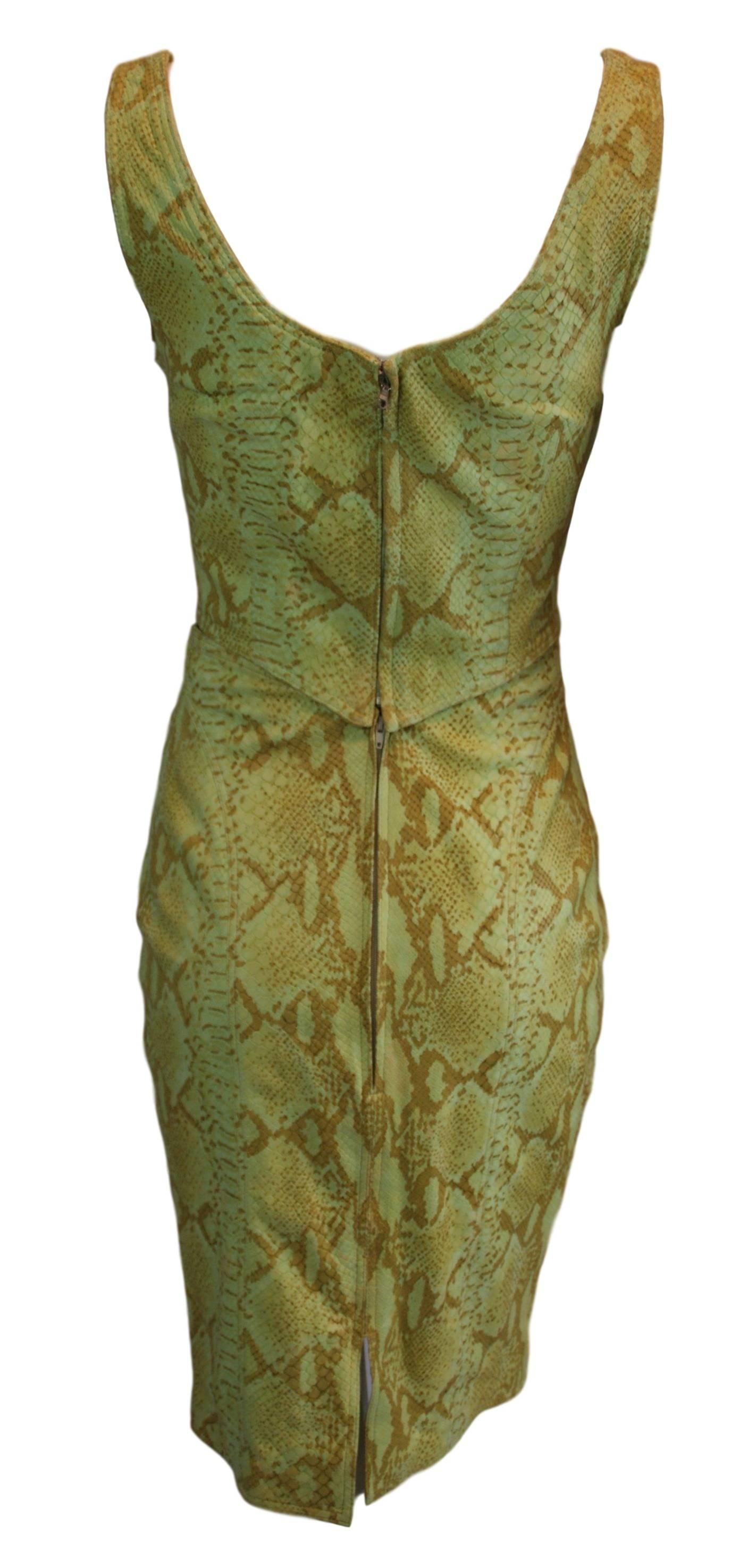 Brown S/S 1995 Gianni Versace Leather Faux Snakeskin Bustier Top Pencil Skirt Ensemble