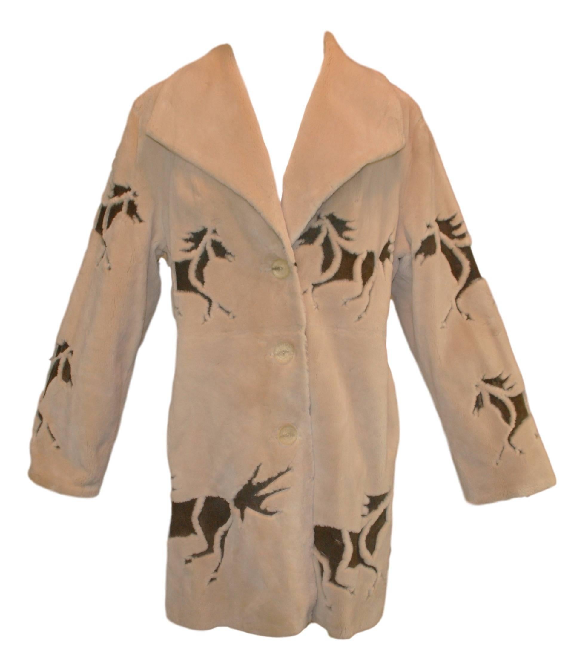 Women's Vintage 1980's Zuki Reversible Western Horse Sheared Beaver & Leather Coat