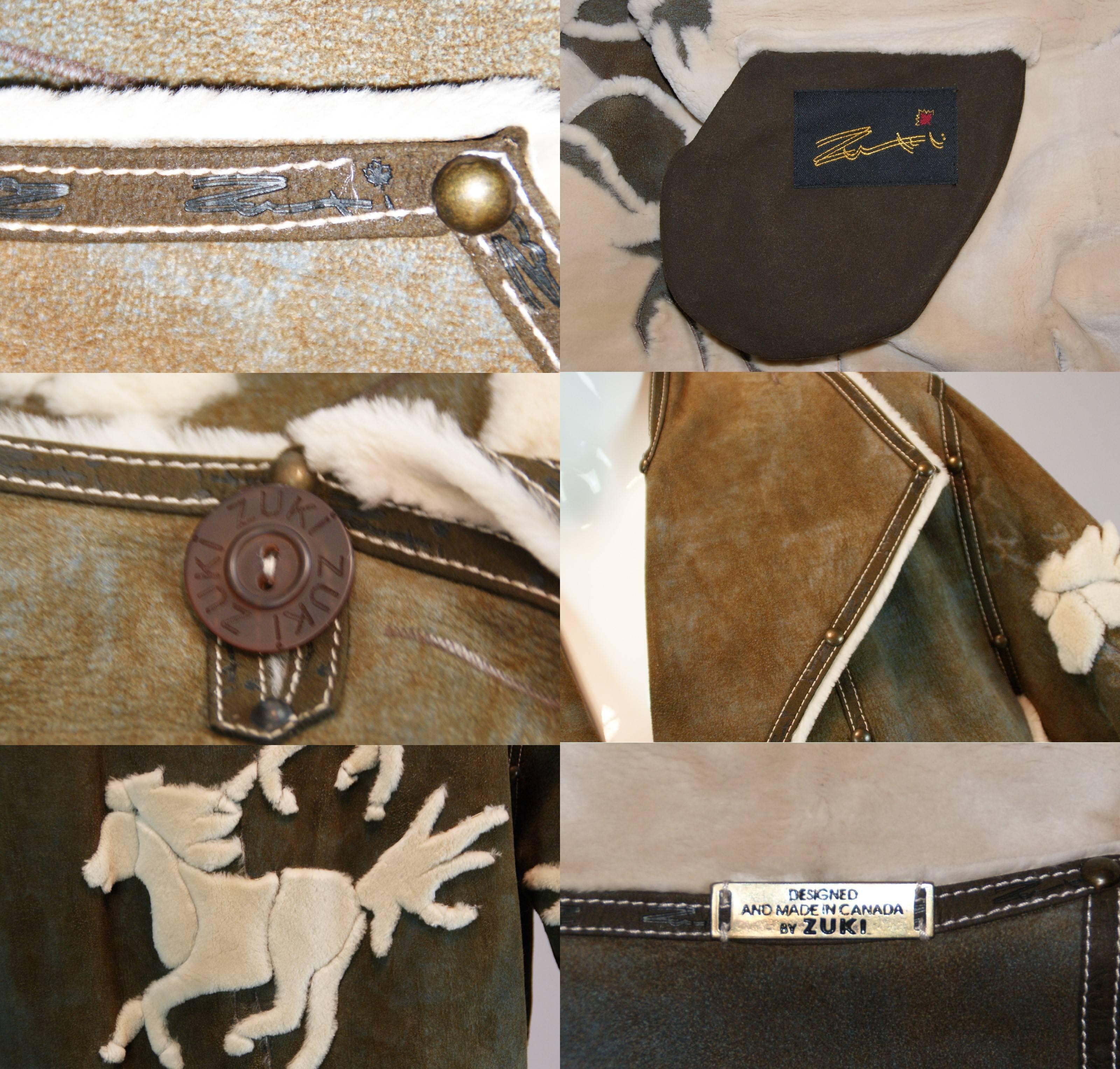 Vintage 1980's Zuki Reversible Western Horse Sheared Beaver & Leather Coat 3