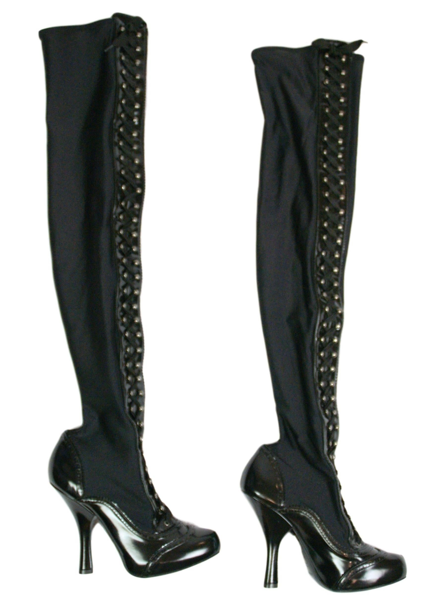 F/W 2012 Dolce & Gabbana Thigh High Black Corset Boots 39 Worn by Halsey  1