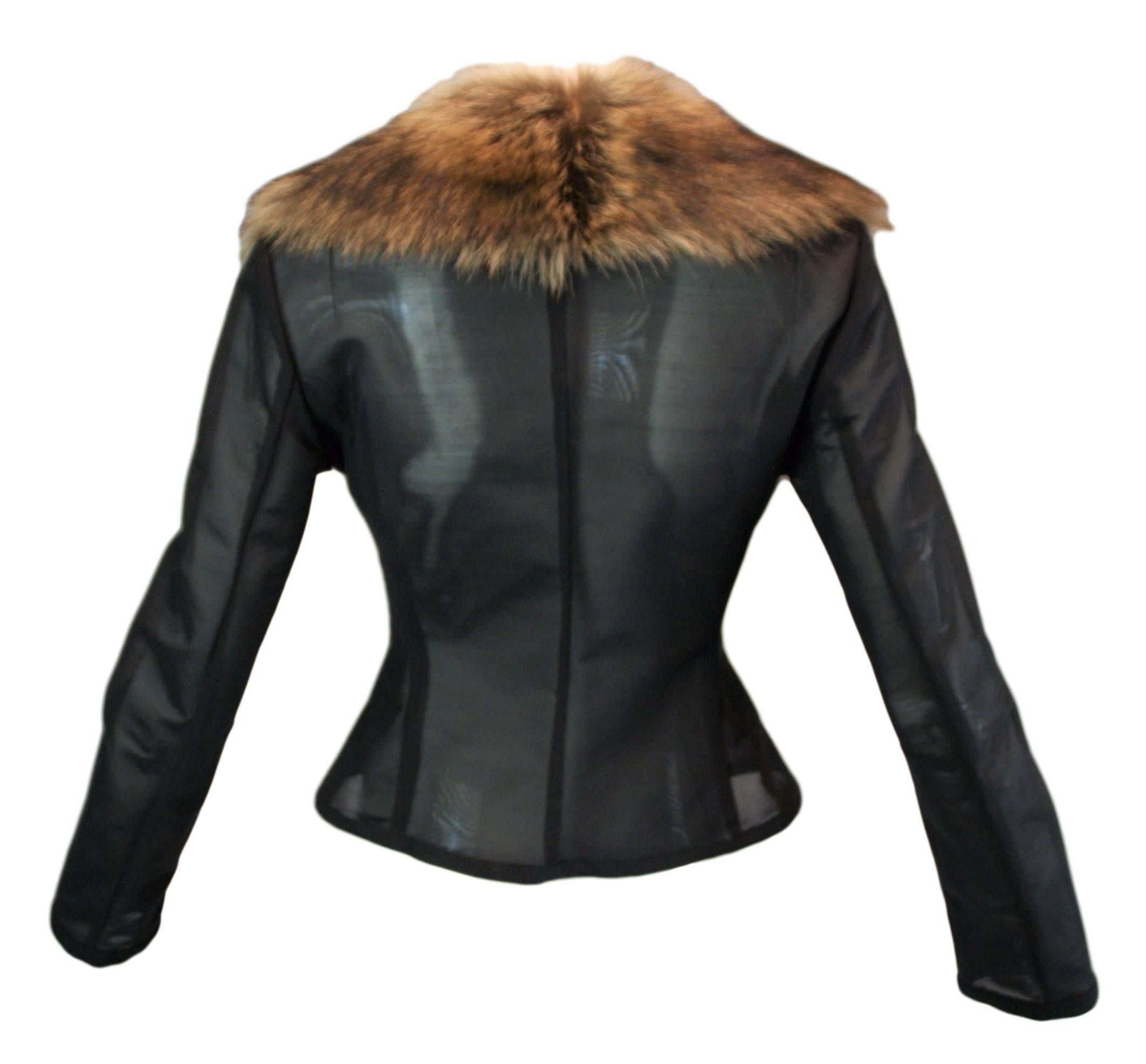 Black F/W 1995 Dolce & Gabbana Sheer Mesh Fox Fur Collar Jacket 