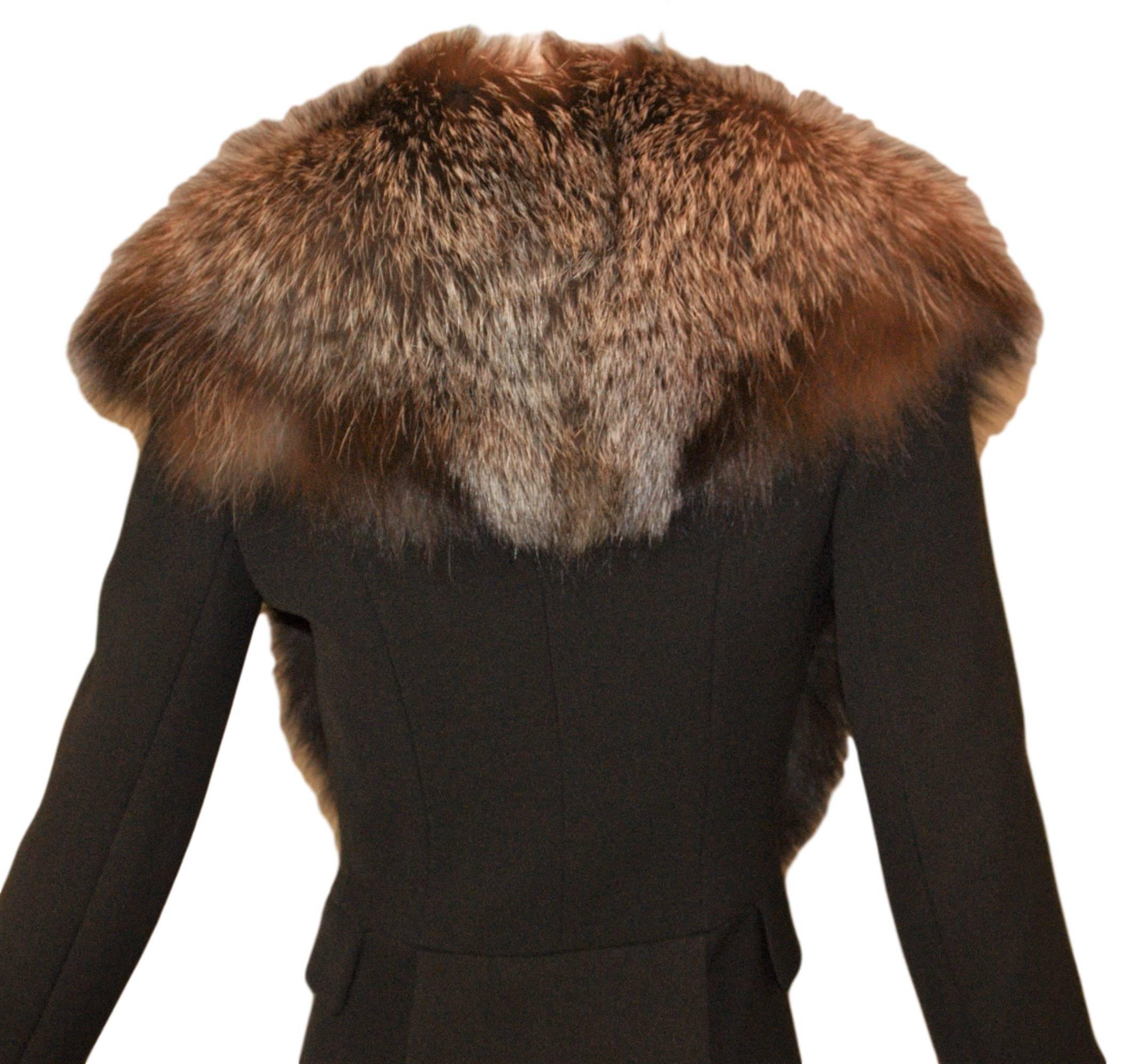 Black Alexander McQueen Fox Fur Brown Wool Riding Jacket Coat 38, Fall Winter 2000 