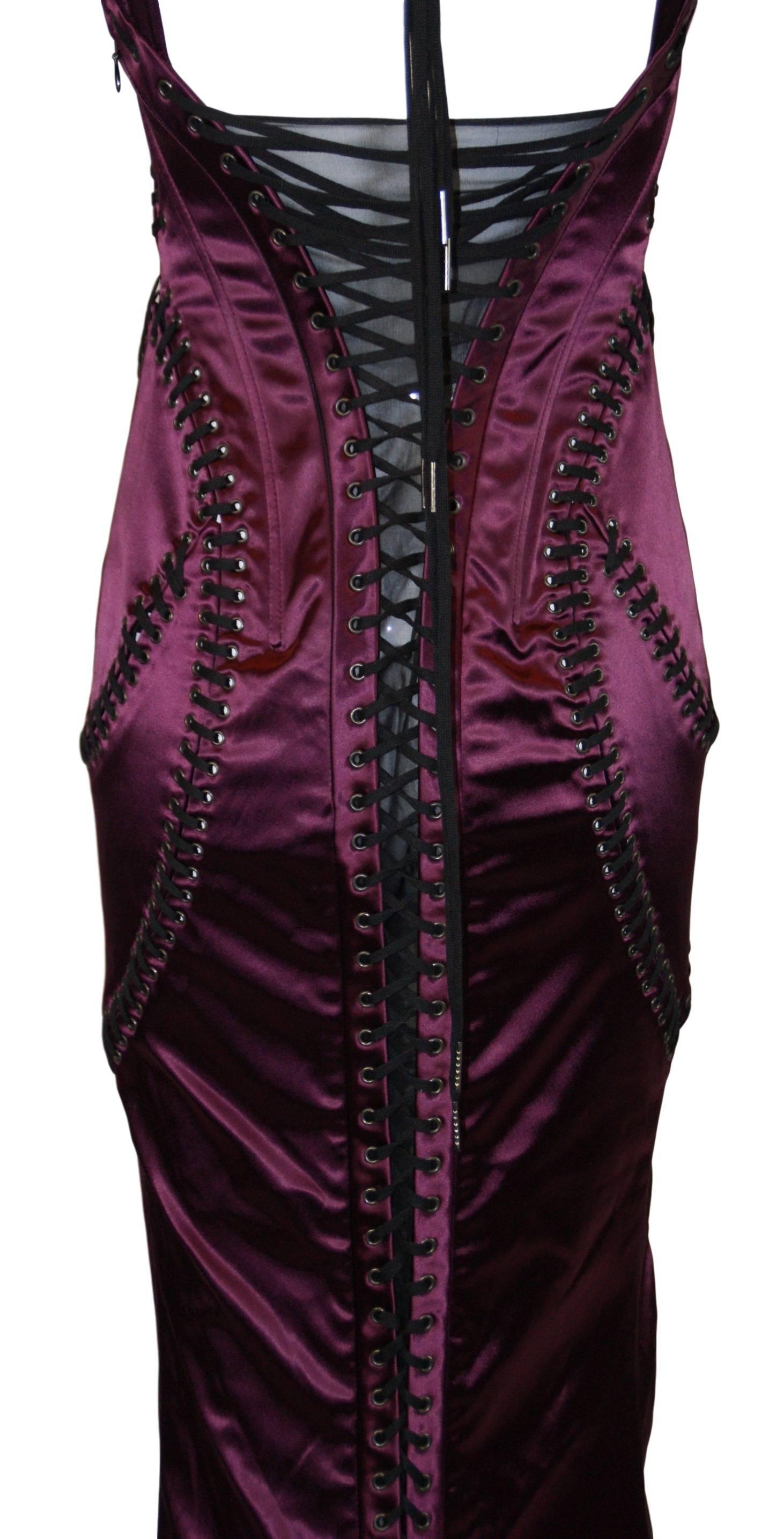 Black F/W 2003 Dolce & Gabbana Runway Burgundy Corset Gown Dress 