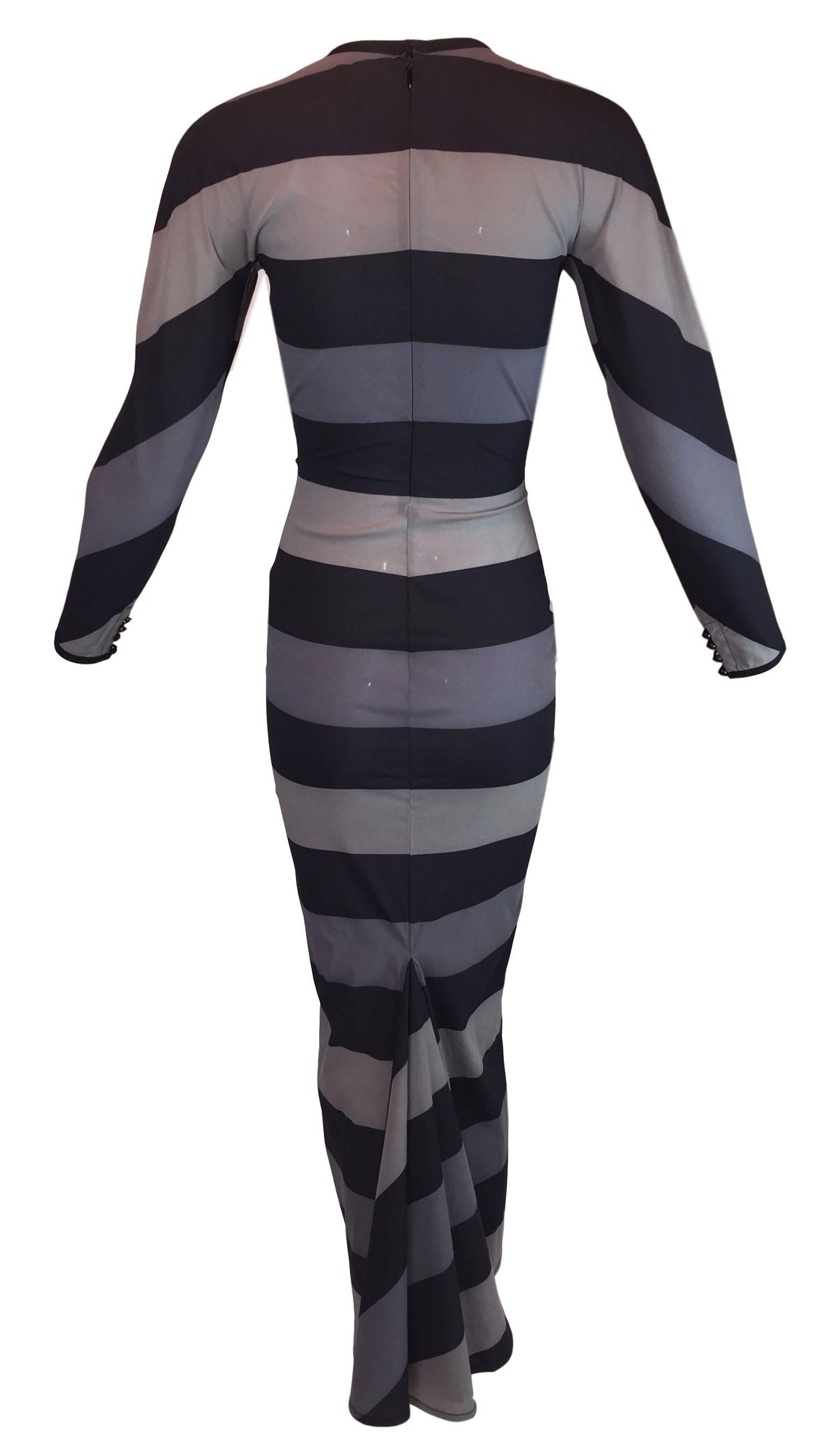 A/W 1993 Gianni Versace Couture Runway Documented Striped Silk Gown Dress 38 In Excellent Condition In Yukon, OK
