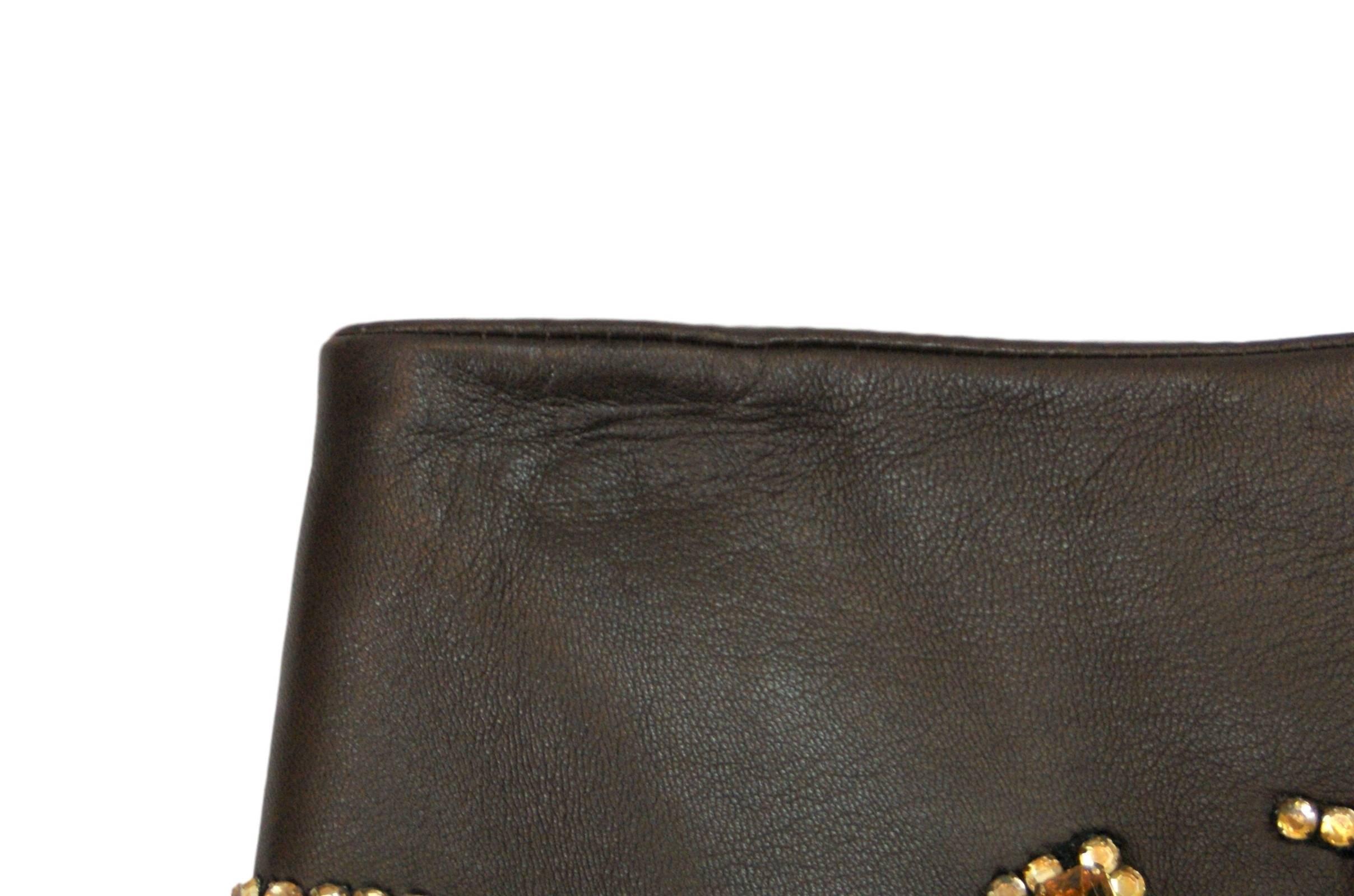 F/W 1997 Atelier Versace Runway by Gianni Crystal Beaded Leather Mini Skirt In Good Condition In Yukon, OK