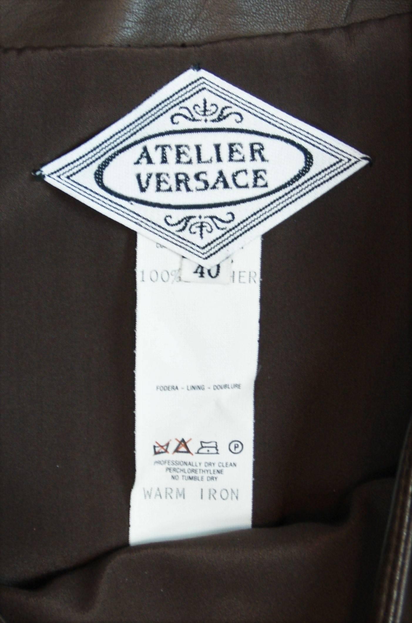 Brown F/W 1997 Atelier Versace Runway by Gianni Crystal Beaded Leather Mini Skirt