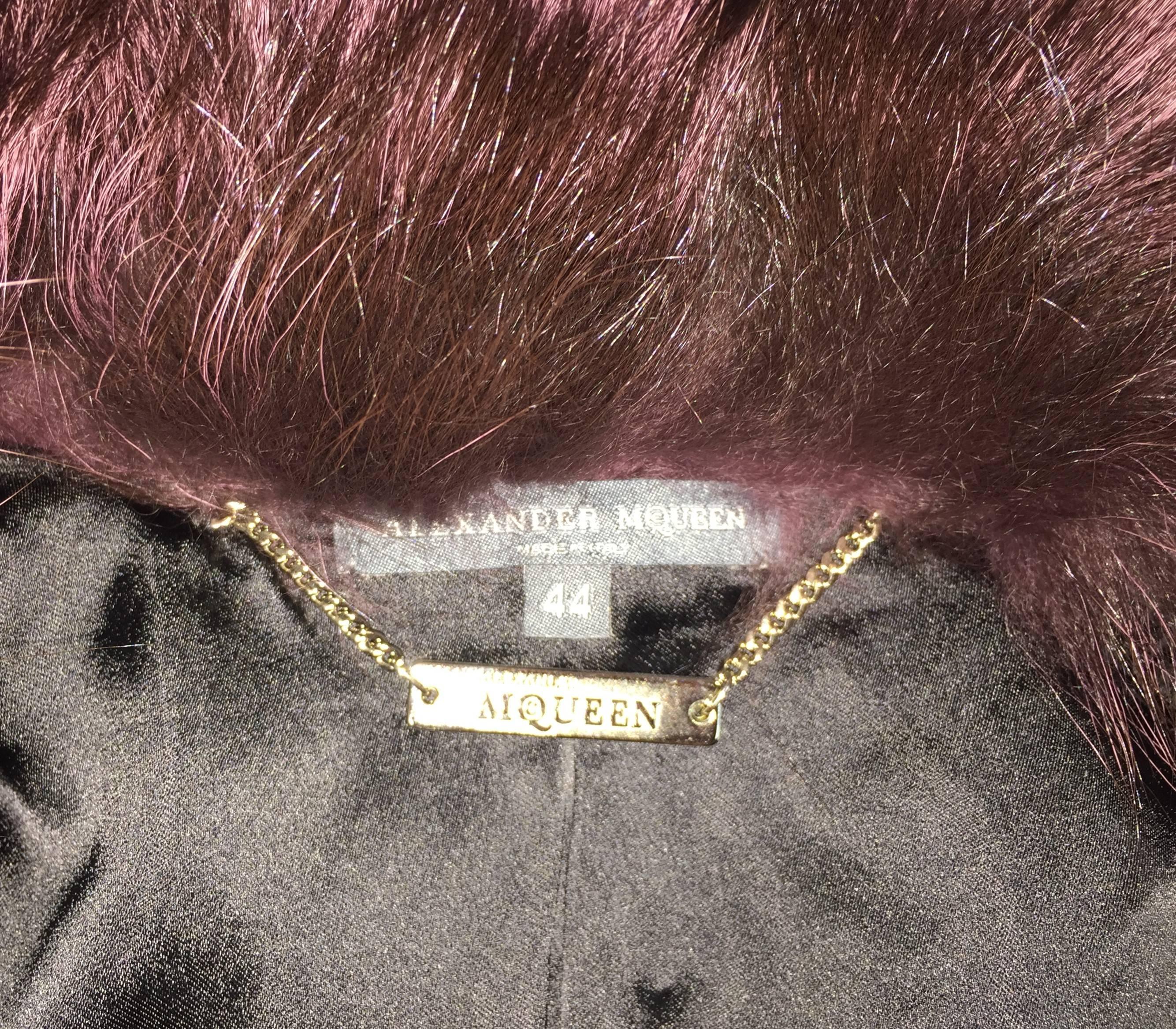 Black A/W 2006 Alexander McQueen Corset Belt Purple Fur Coat Jacket