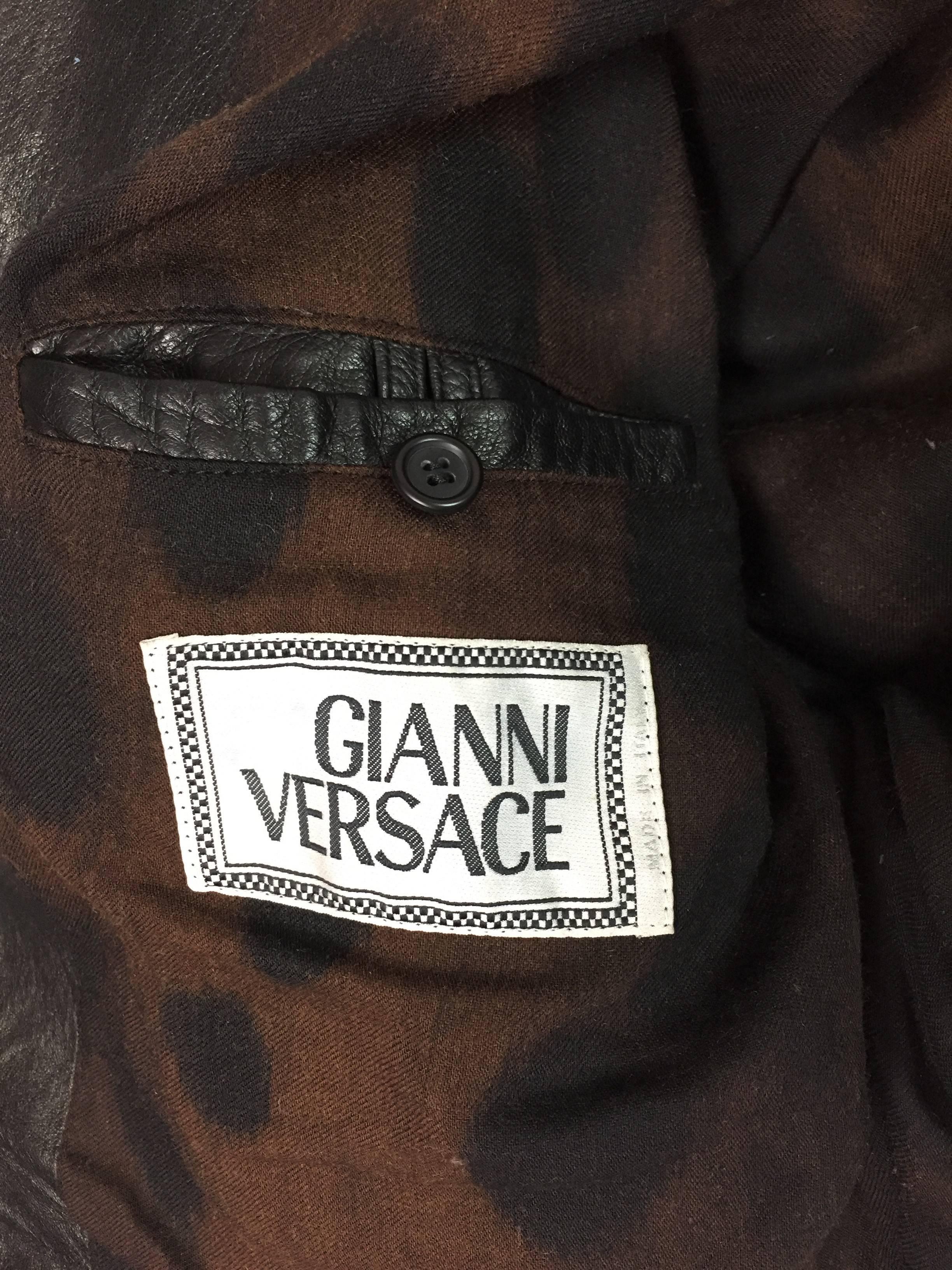 A/W 1992 Gianni Versace Men's Bondage Apres Ski Black Leather Jacket Coat  2