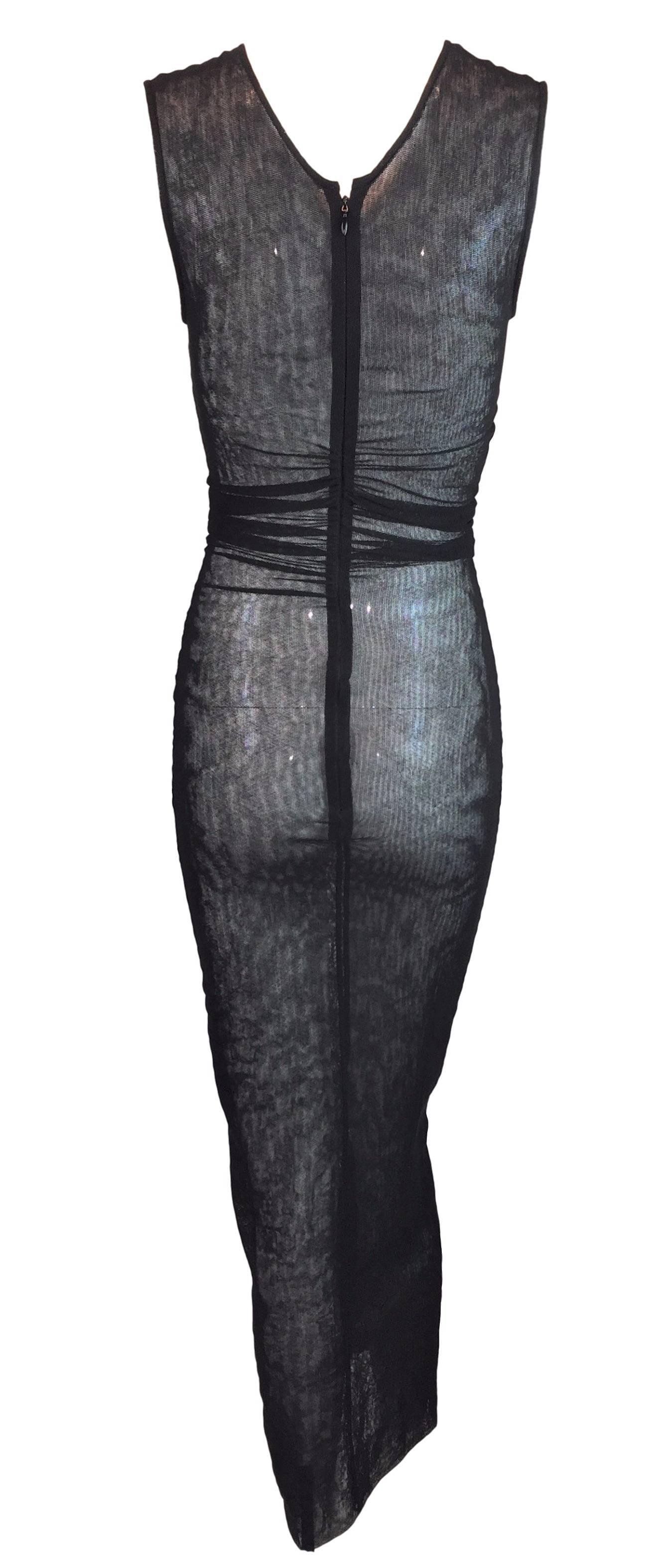 S/S 1998 Dolce & Gabbana Runway Sheer Black Mesh Crystal Madonna Long Dress In Excellent Condition In Yukon, OK