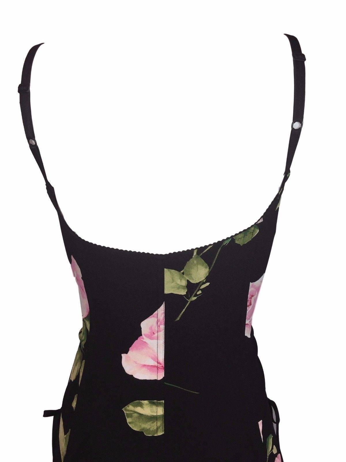 F/W 2003 Dolce & Gabbana Roses Corset Bustier Asymmetrical Silk Bra Dress 1