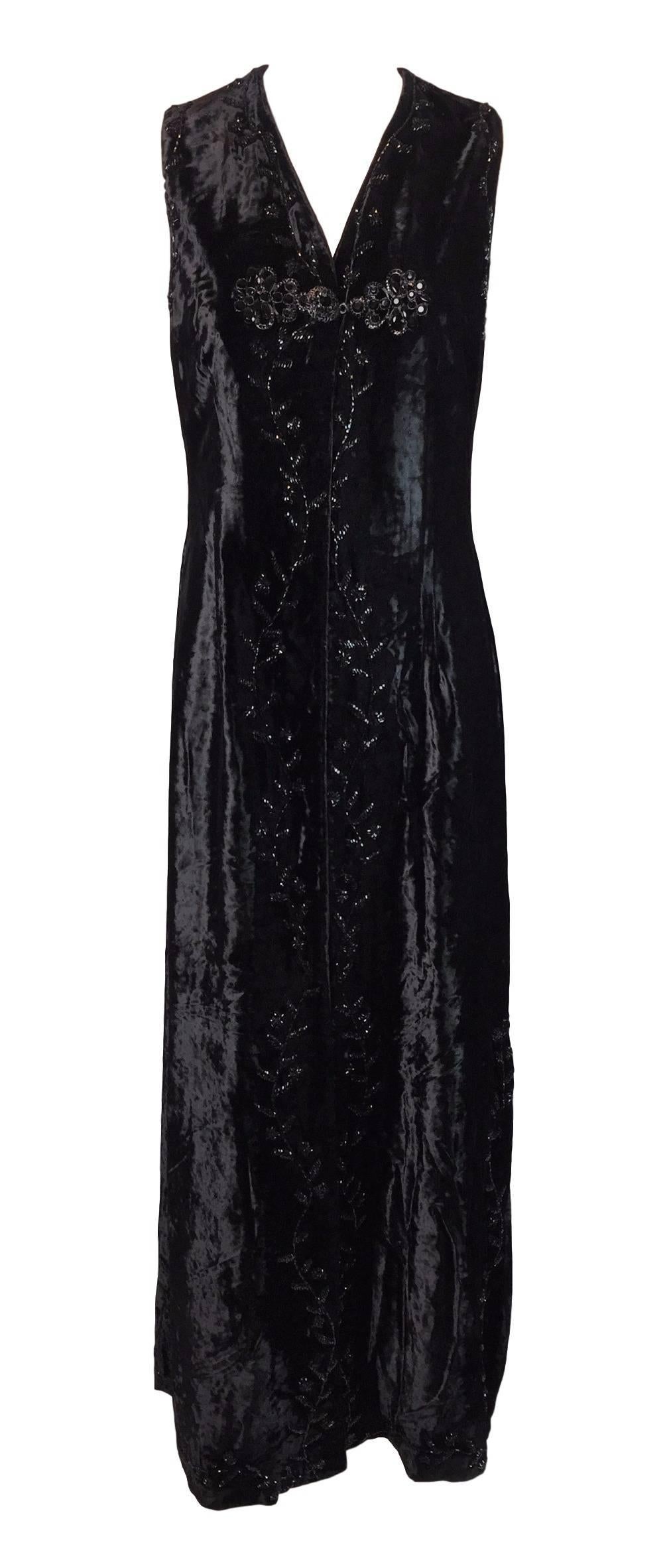 Women's F/W 1993 Dolce & Gabbana Orient Express Long Beaded Crystal Velvet Gown Dress