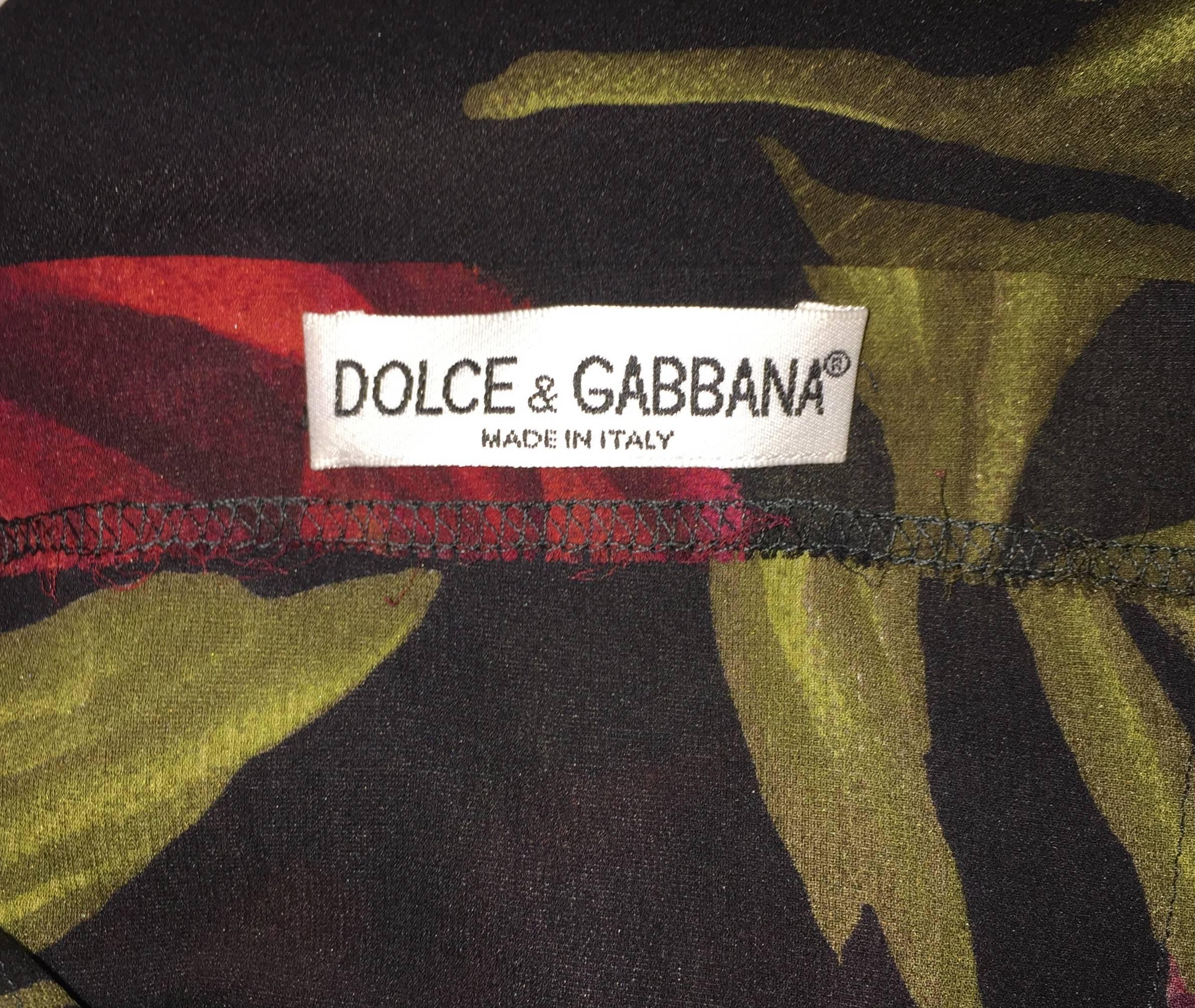 Black C. 1996 Dolce & Gabbana Rose Floral Sheer Silk Tube Dress 