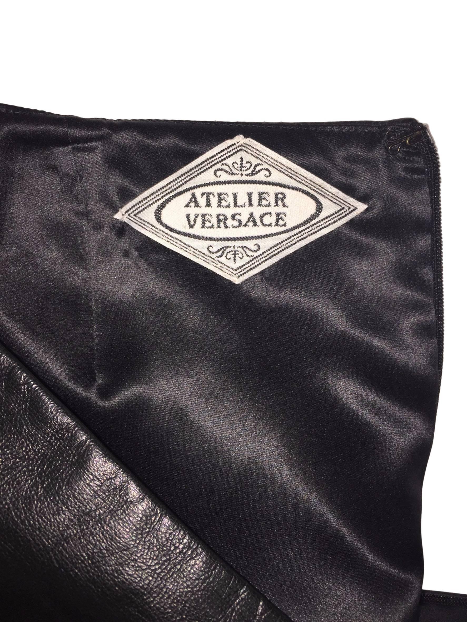 1990's Atelier Versace by Gianni Black Leather Mini Skirt M In Excellent Condition In Yukon, OK