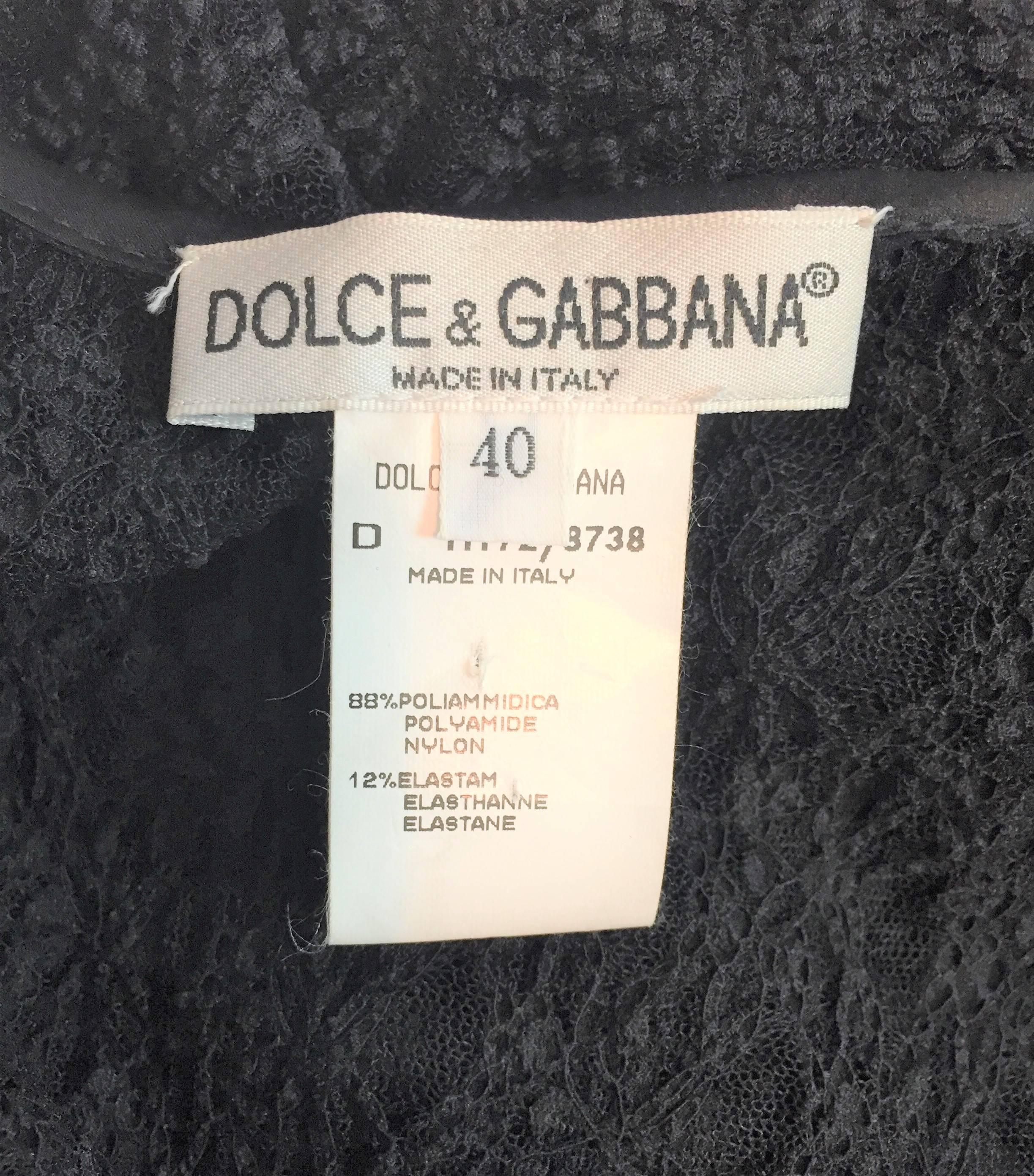 Women's C. 1997 Dolce & Gabbana Sheer Mesh Lace Long Black Wiggle Skirt 40