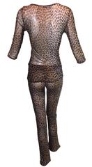 1990's Dolce & Gabbana Sheer Mesh Leopard Pants & Top Ensemble XS/S