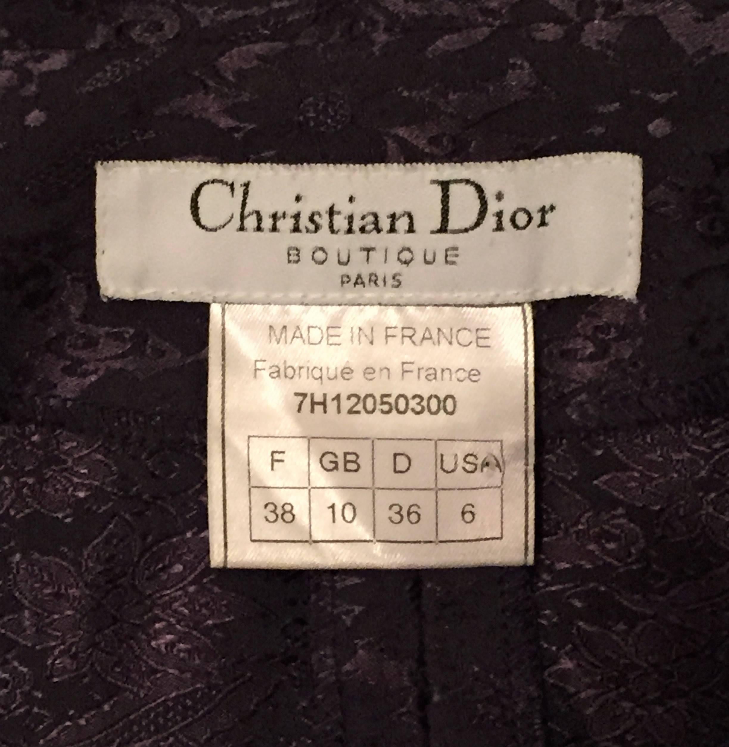 Women's 2000's Christian Dior by John Galliano Plum Brocade Plunging Bodysuit Top