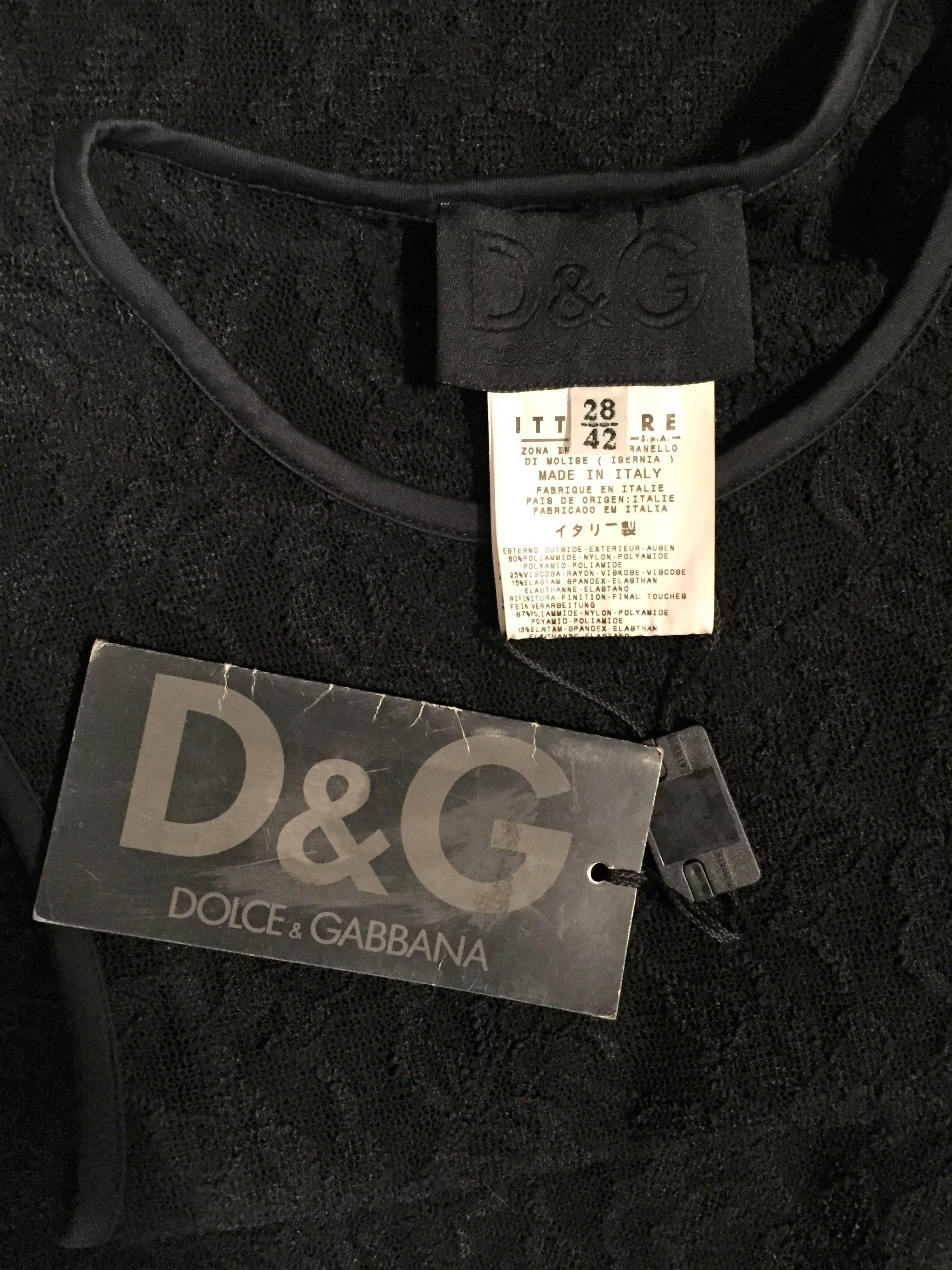 NWT 1990's D&G by Dolce & Gabbana Black Mesh & Lace Sheer Wiggle Dress XS/S In New Condition In Yukon, OK