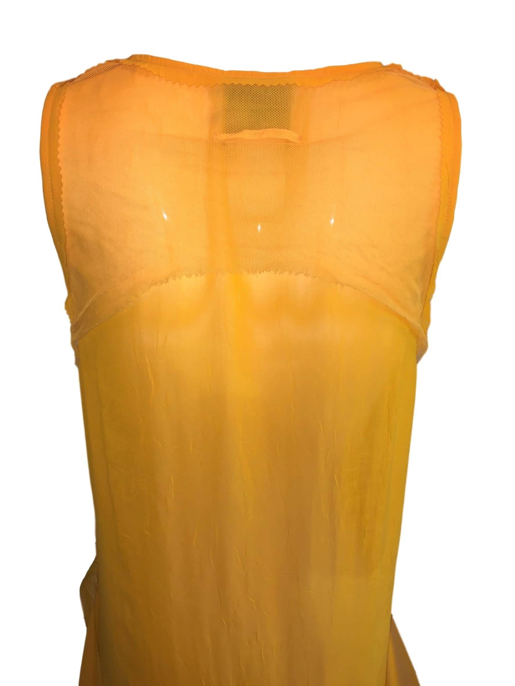 Women's S/S 2002 Jean Paul Gaultier 20's Flapper Style Sheer Marigold Hi-Low Gown Dress