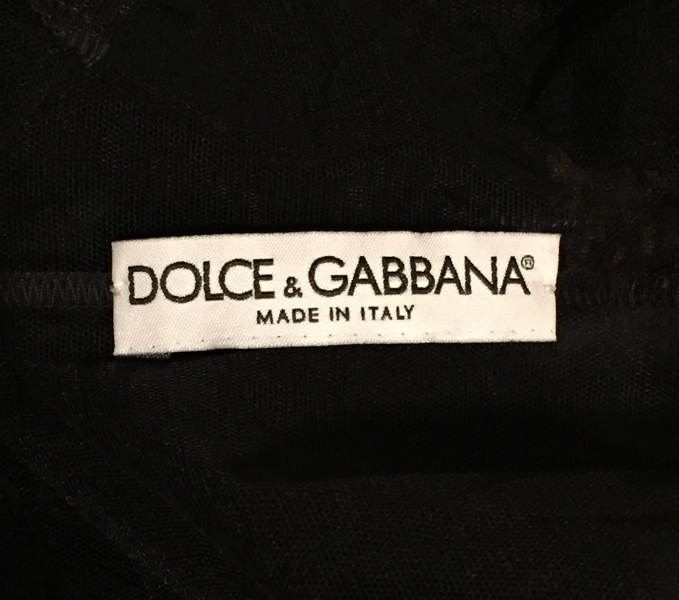 C. 1995 Dolce & Gabbana Sheer Black Mesh Plunging V-neck Bodysuit Top In Excellent Condition In Yukon, OK