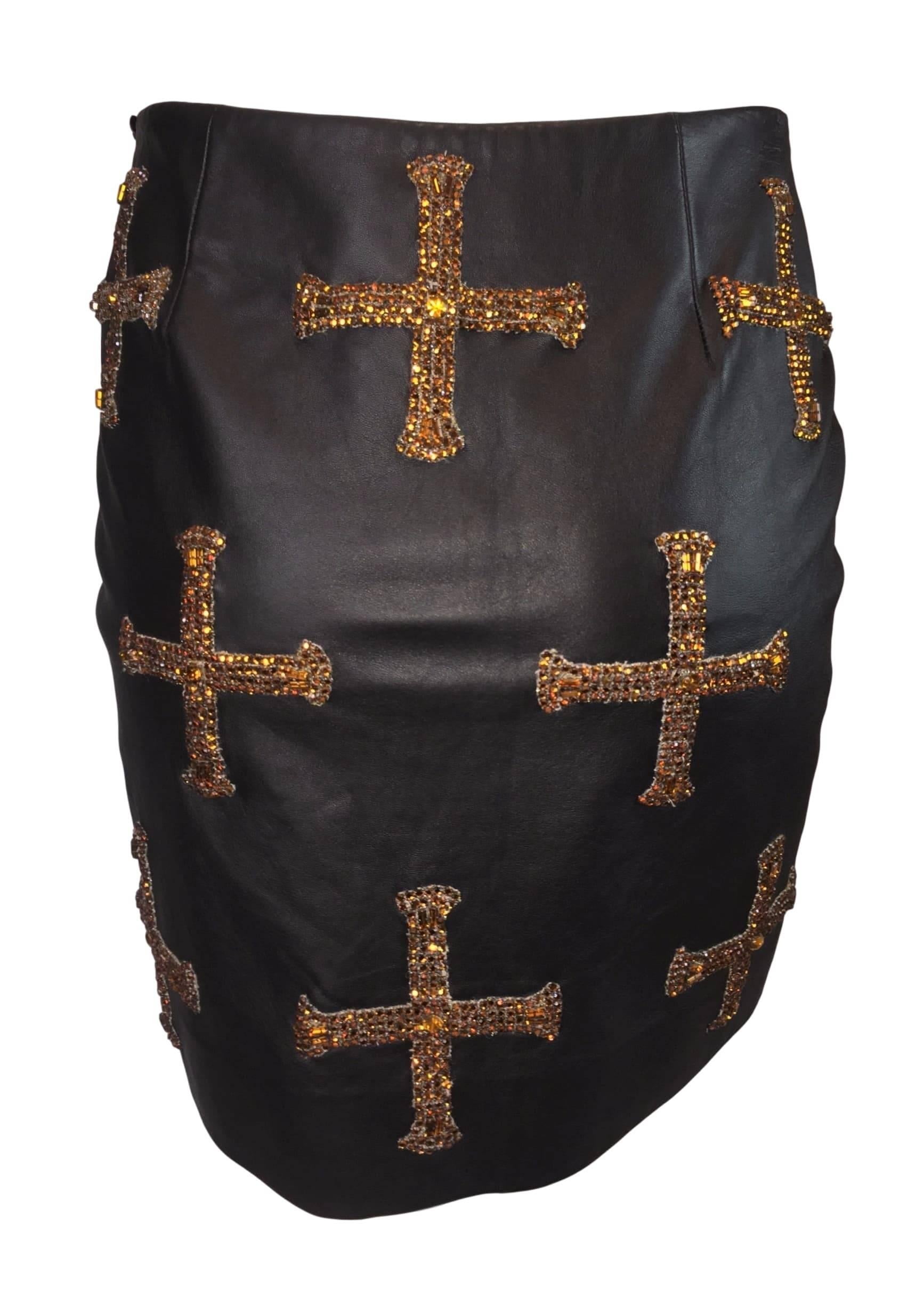 DESIGNER: F/W 1997 Atelier Versace by Gianni Versace- shown on the runway in brown with Versace letters and in dress form. 

Please contact for more information and/or photos.

CONDITION: Excellent

MATERIAL: Leather lined in silk

COUNTRY MADE: