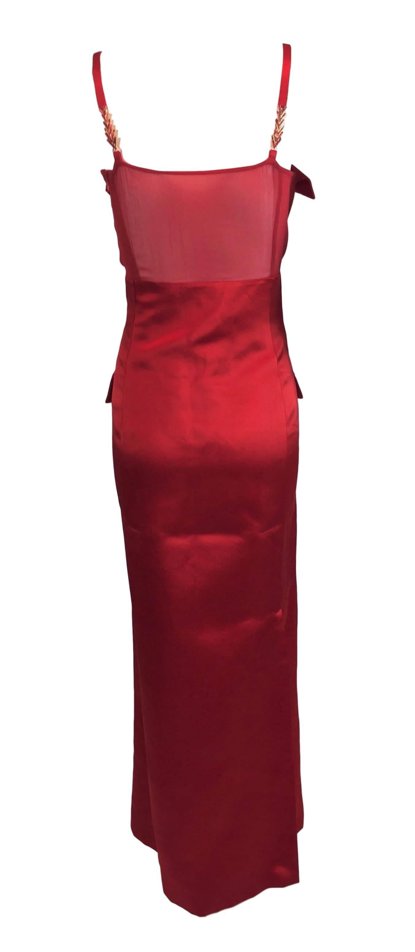F/W 1996 Gianni Versace Runway Red Sheer Silk Gown Dress In Good Condition In Yukon, OK