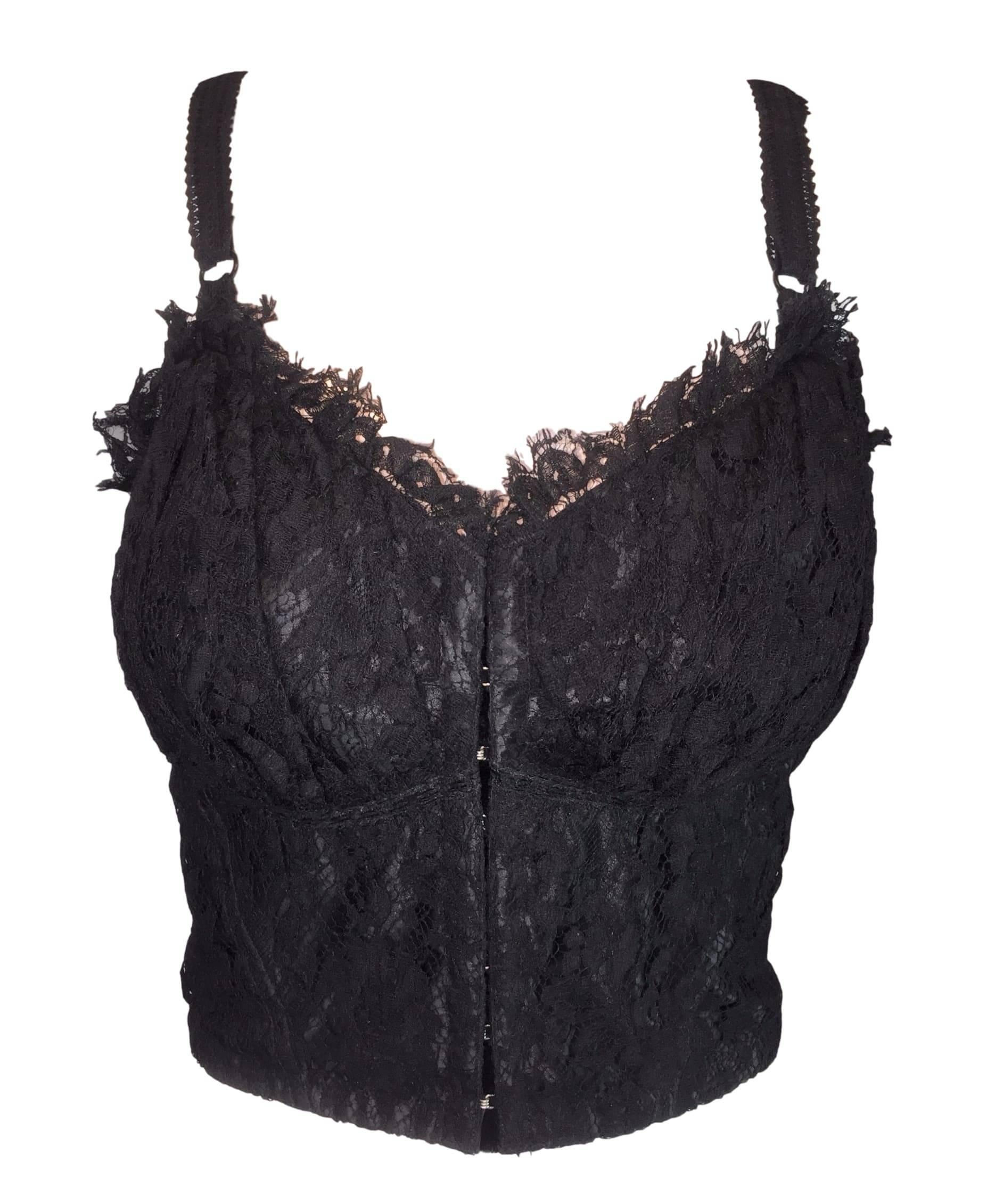 S/S 1992 Dolce & Gabbana Black Lace Corset Bustier Top & High Waisted Mini Skirt In Excellent Condition In Yukon, OK