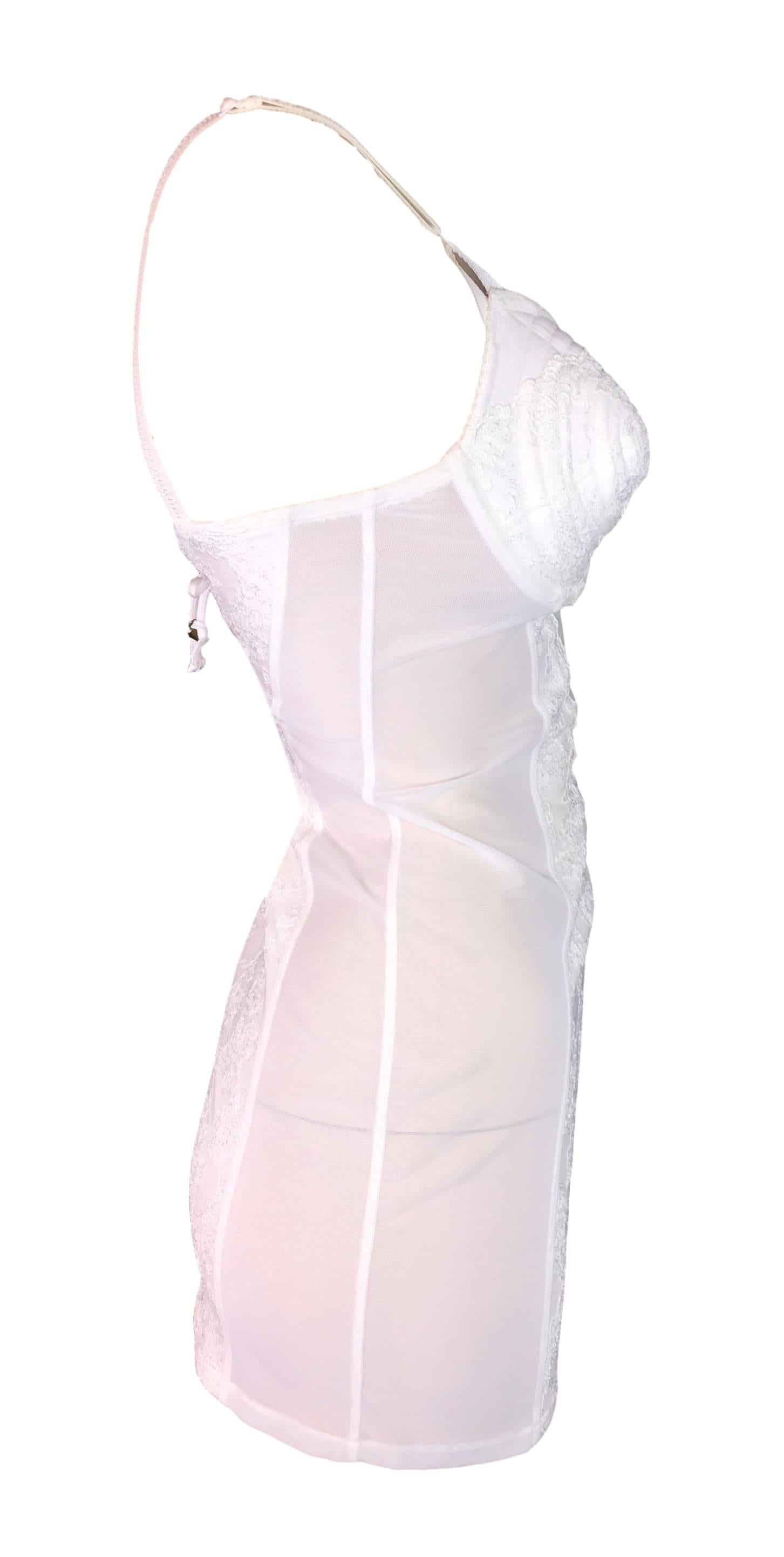 Gray 1987 Jean Paul Gaultier Cone Bra Sheer White Mesh & Lace Corset Mini Dress