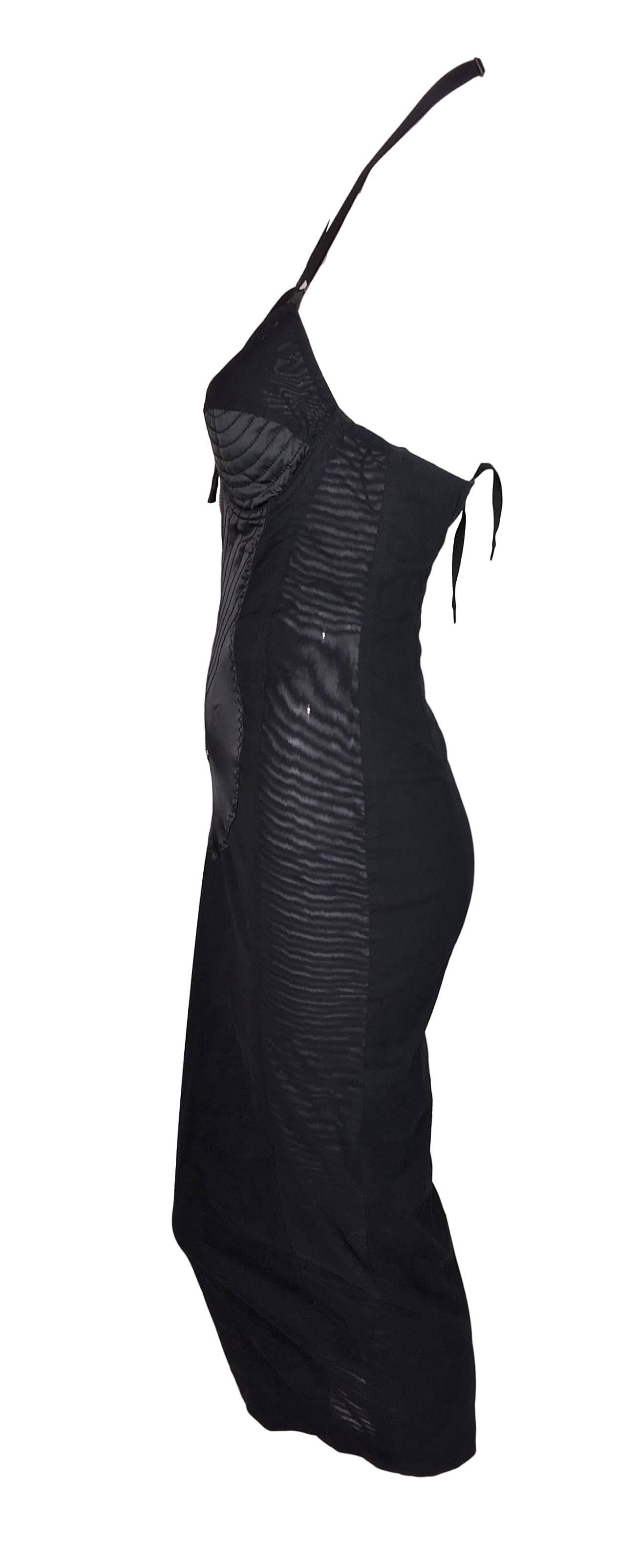 1987 Jean Paul Gaultier FIT Museum Black Mesh Corset Zipper Wiggle Dress In Excellent Condition In Yukon, OK