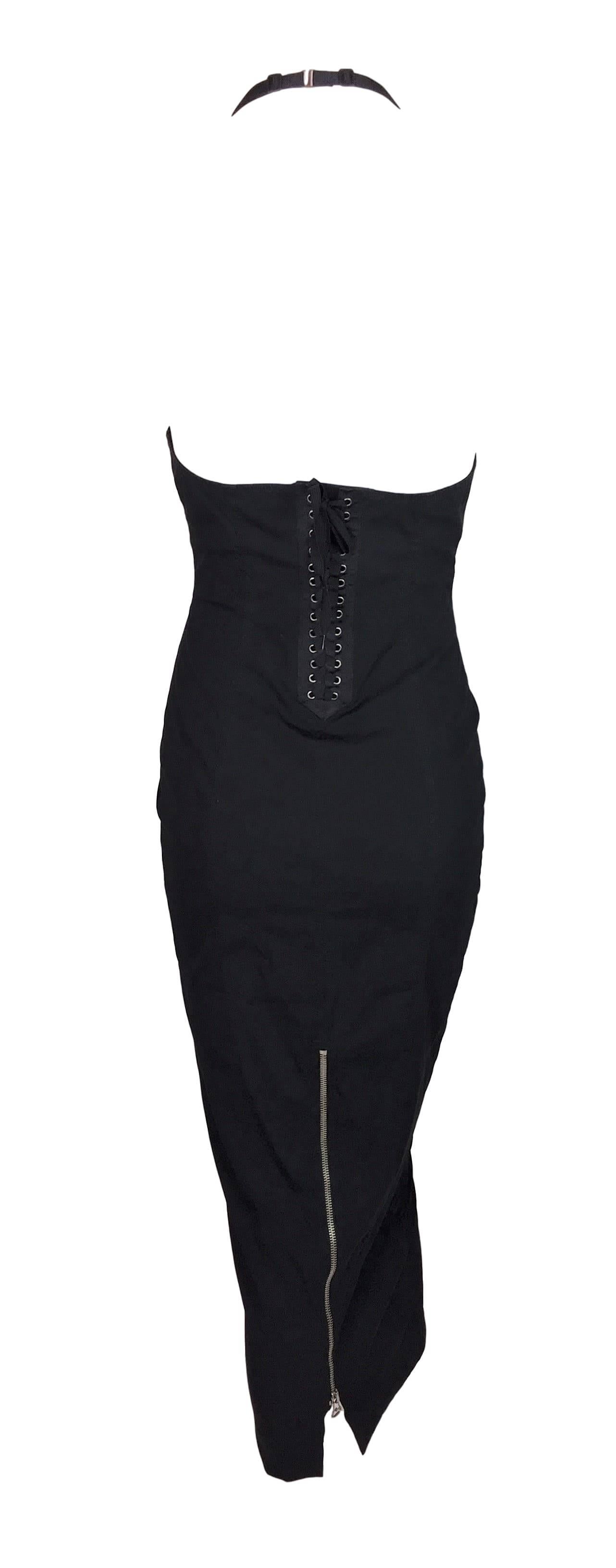 Women's 1987 Jean Paul Gaultier FIT Museum Black Mesh Corset Zipper Wiggle Dress