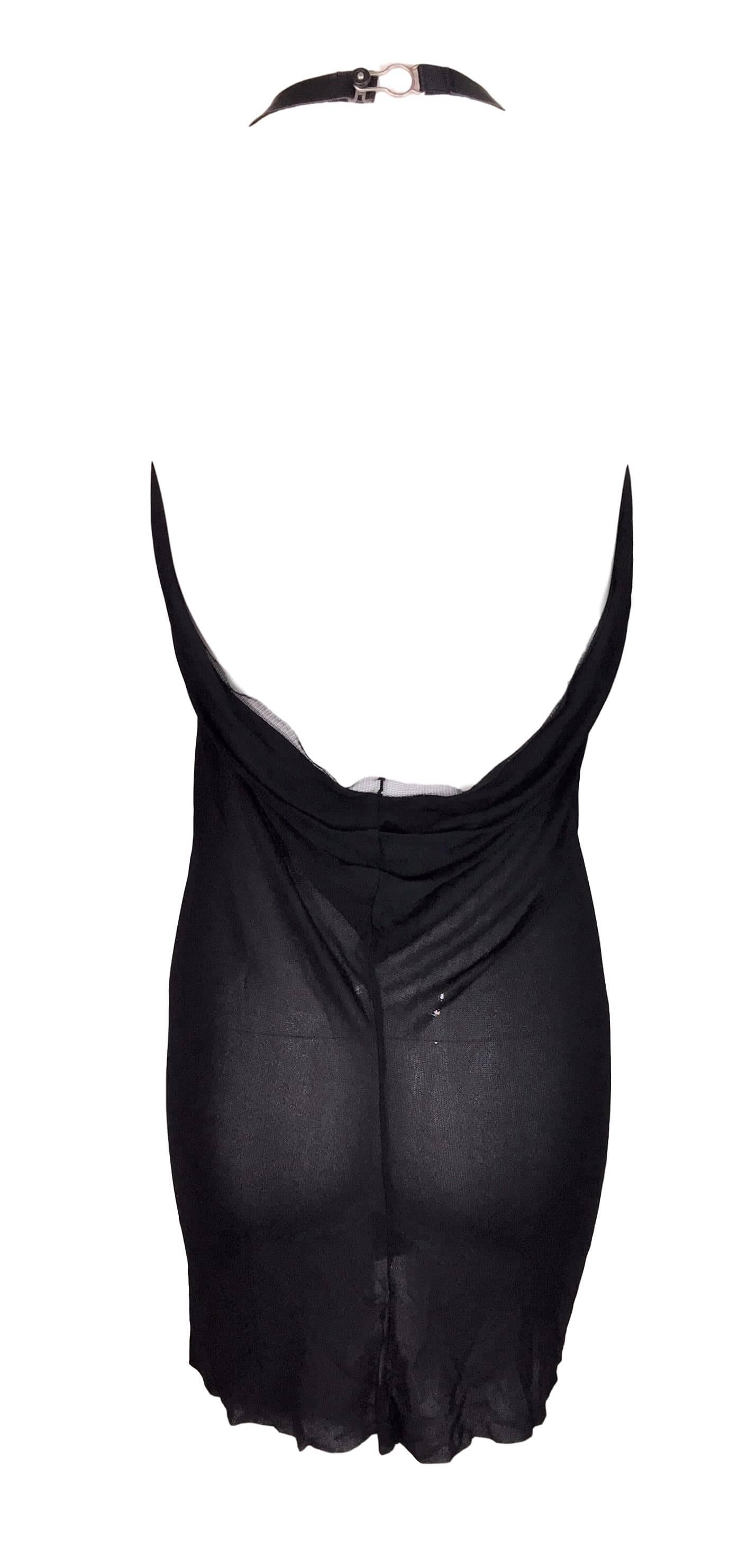 S/S 2010 Jean Paul Gaultier Sheer Black Plunging Applique Mini Dress In Excellent Condition In Yukon, OK