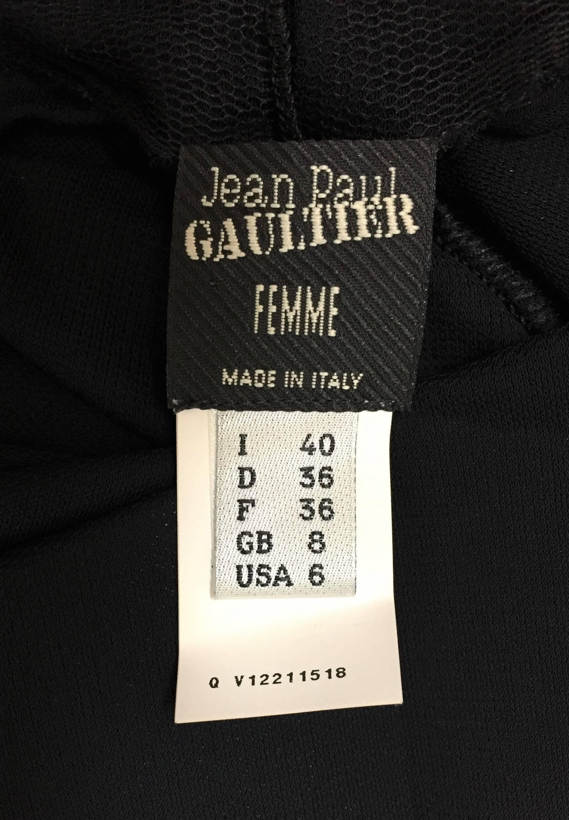 Women's S/S 2010 Jean Paul Gaultier Sheer Black Plunging Applique Mini Dress