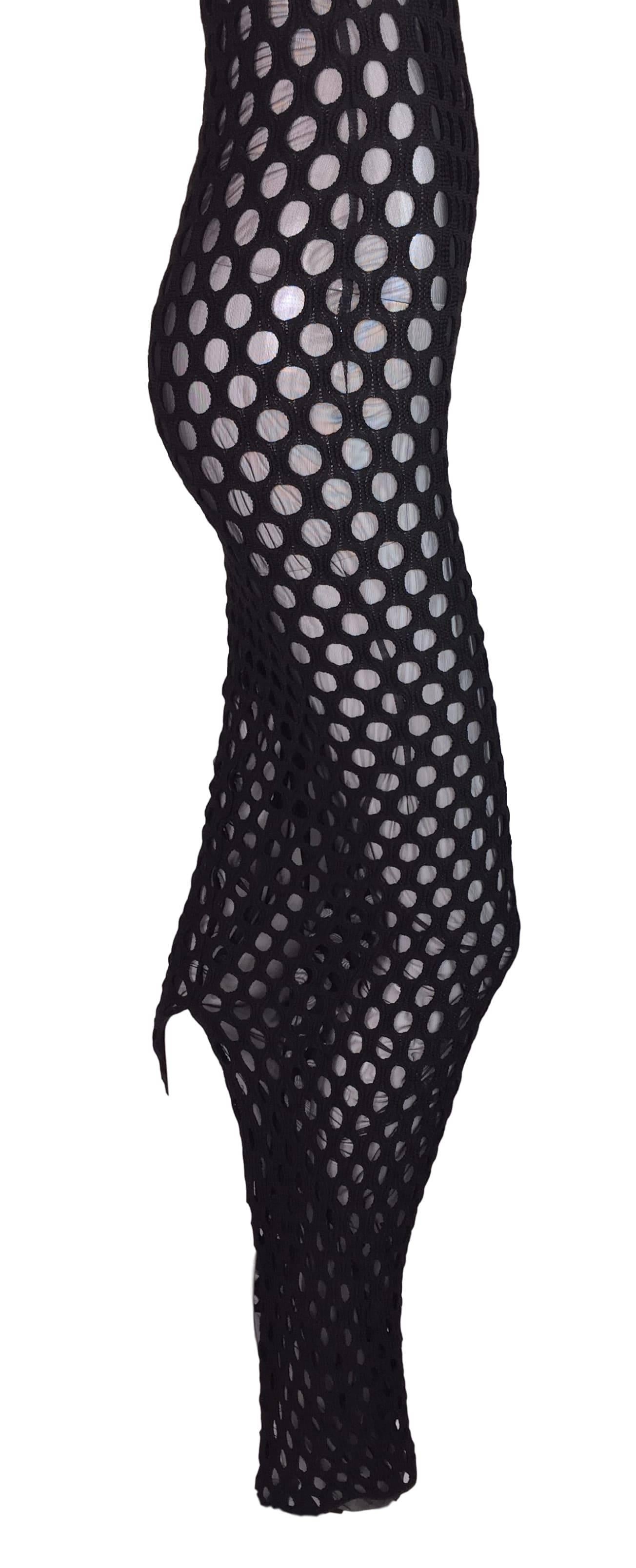 NWT S/S 1999 Gianfranco Ferre Black Sheer Fishnet Mesh Off Shoulder Gown Dress In New Condition In Yukon, OK