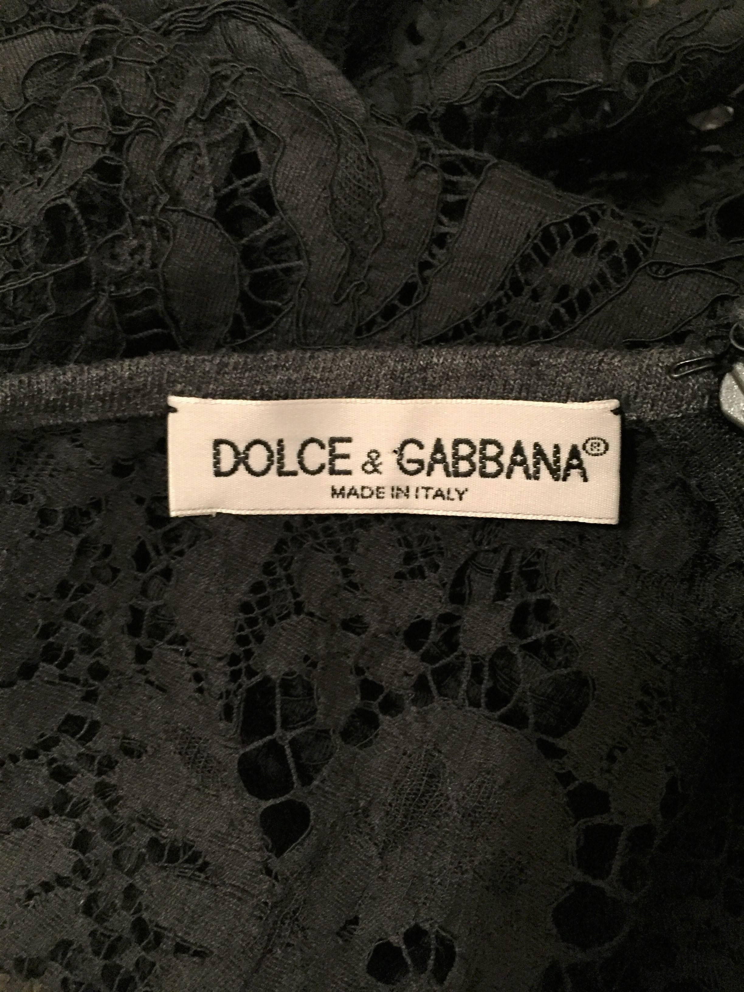 C. 1997 Dolce & Gabbana Sheer Black Lace & Gray Bodycon 2-Dress Ensemble 4