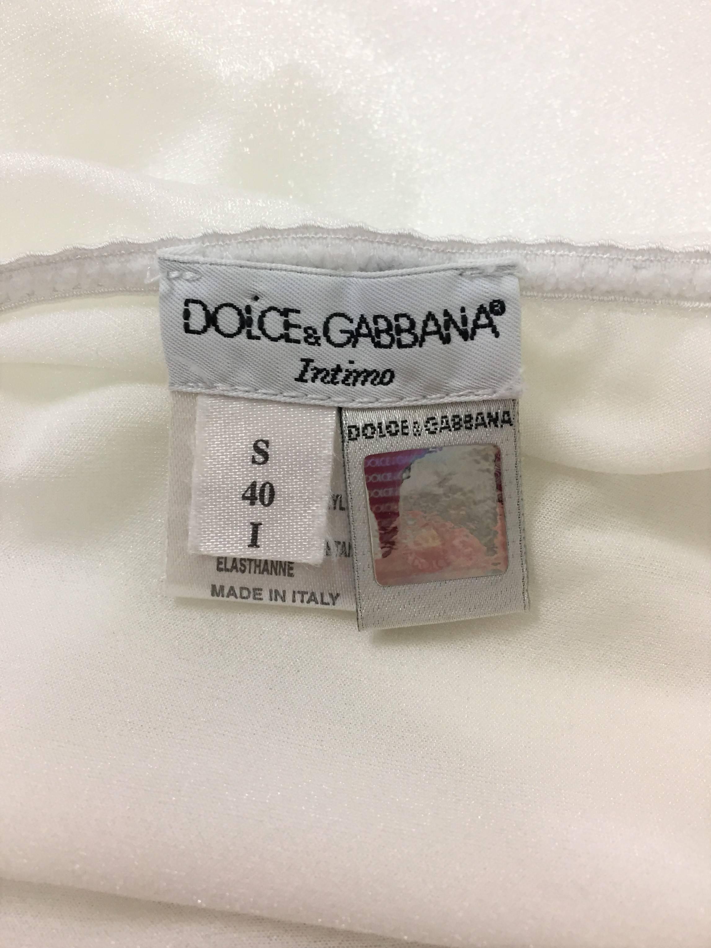 1990's Dolce & Gabbana Sheer Pearl White Shimmer Bodysuit 1 XS/S In Excellent Condition In Yukon, OK