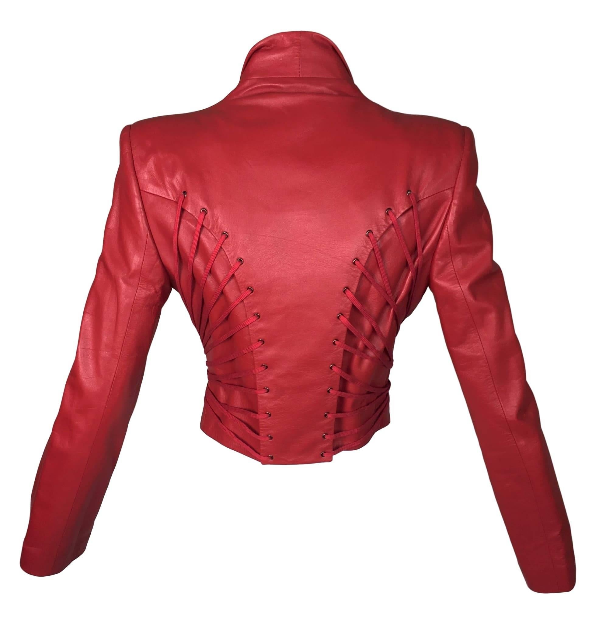 cropped red leather jacket