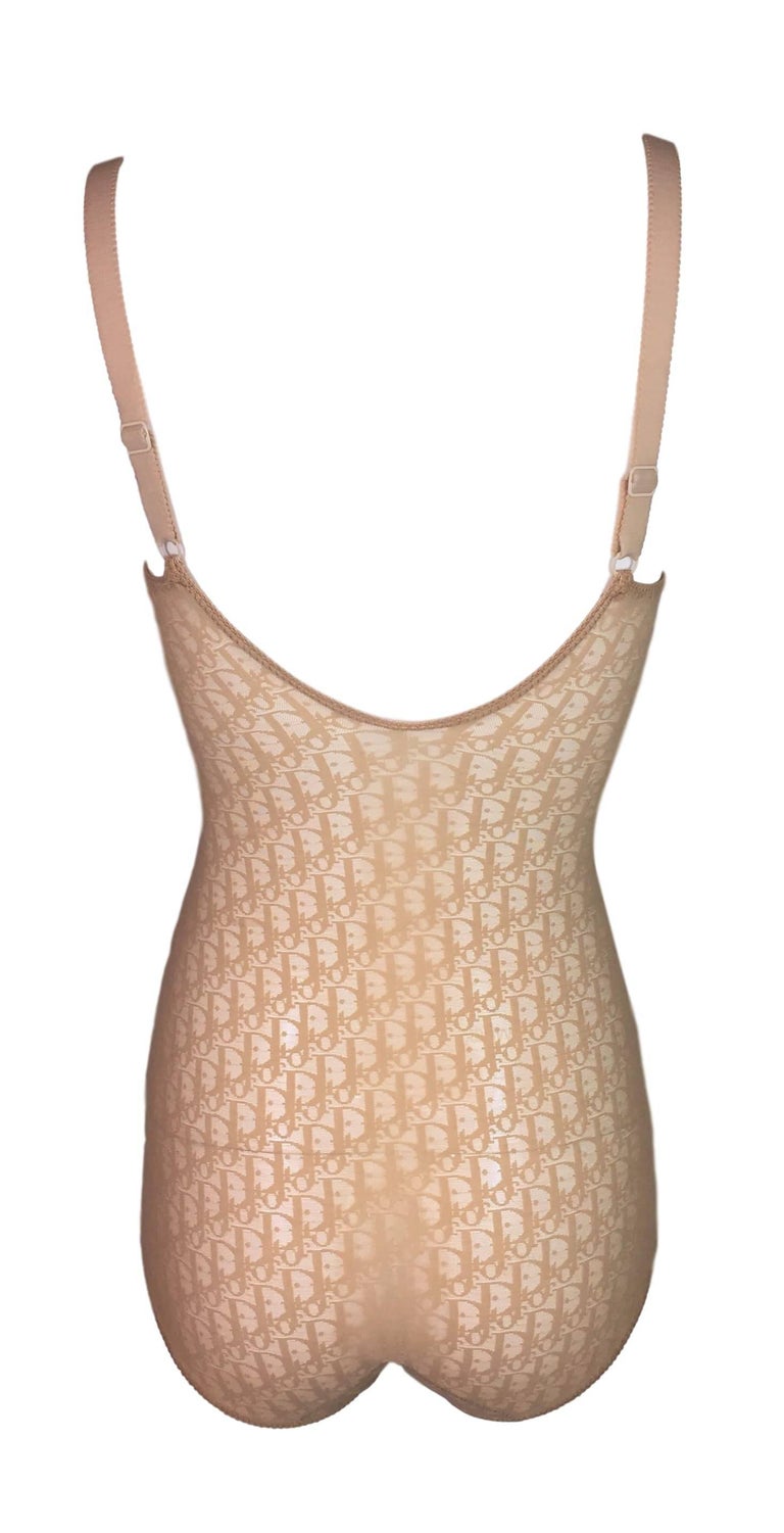 1990's Christian Dior Nude Sheer Mesh Monogram Bodysuit ...