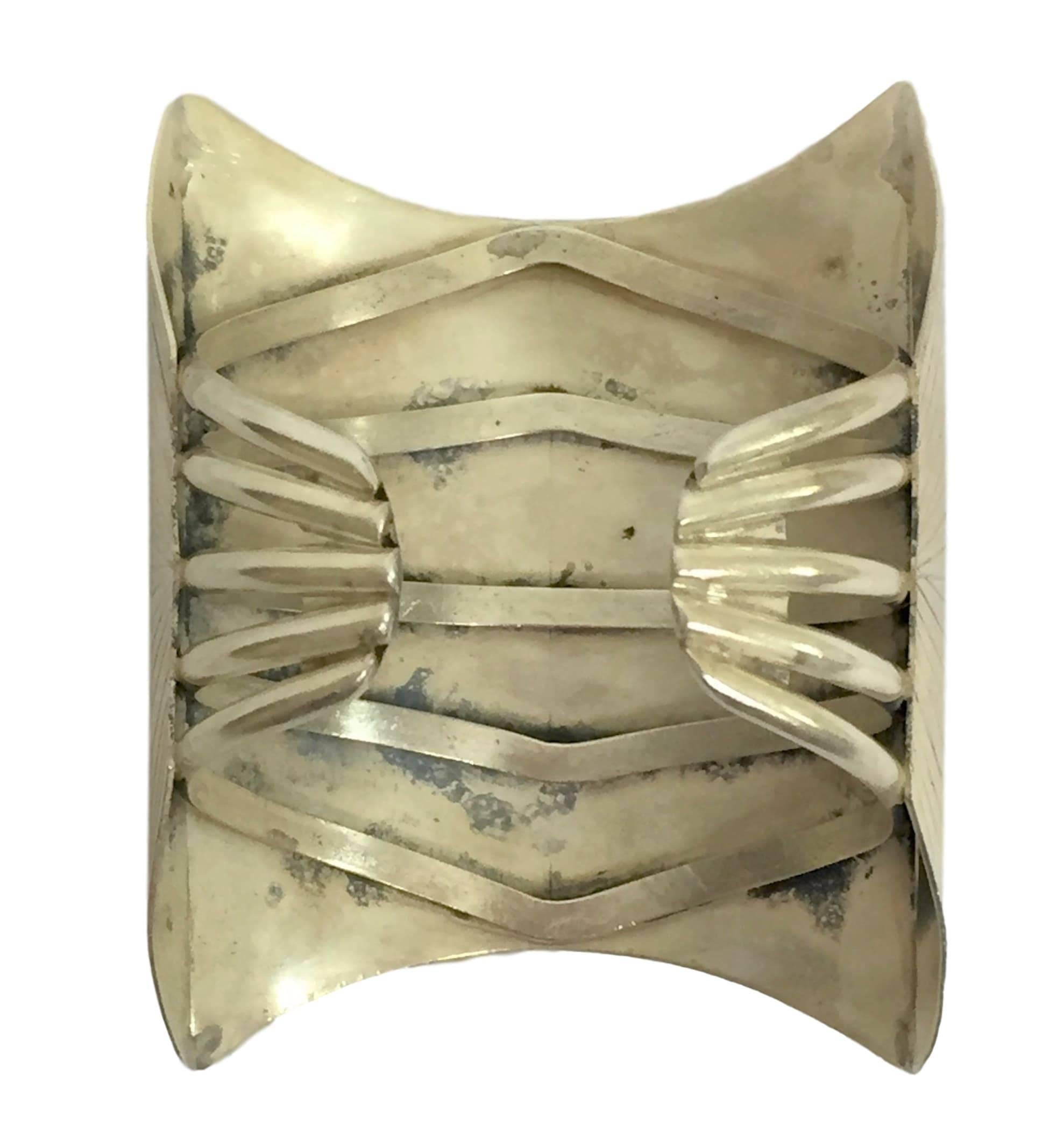 C. 1970's Native American Sterling Silver Turquoise Large Shield Cuff Bracelet In Good Condition In Yukon, OK
