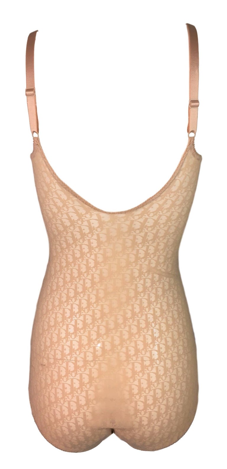 1990's Christian Dior Nude Sheer Mesh Monogram Bodysuit ...