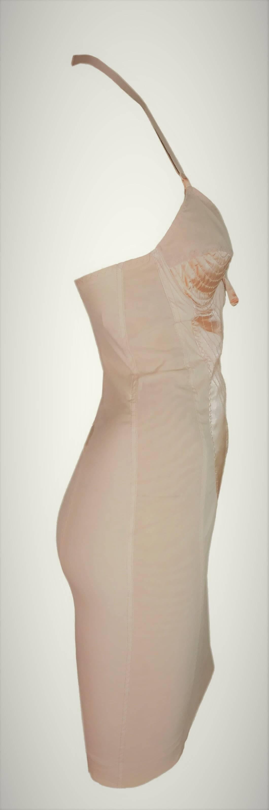 1987 Jean Paul Gauliter FIT Museum Nude Mesh Sheer Bra Corset Dress In Good Condition In Yukon, OK