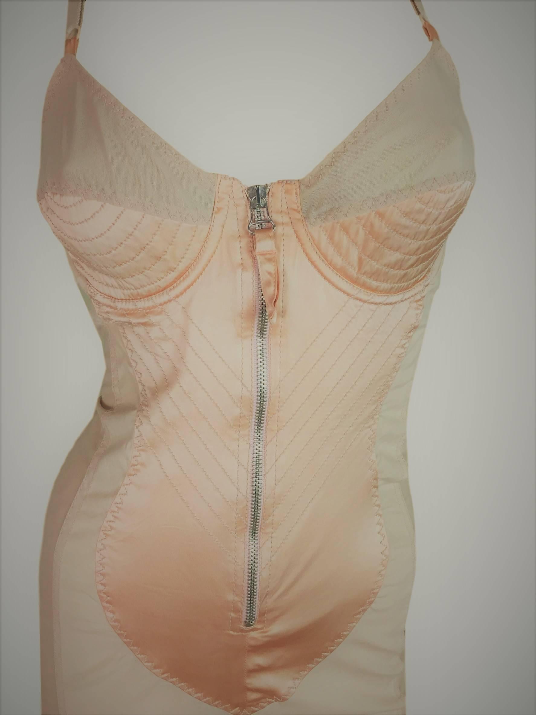 Gray 1987 Jean Paul Gauliter FIT Museum Nude Mesh Sheer Bra Corset Dress