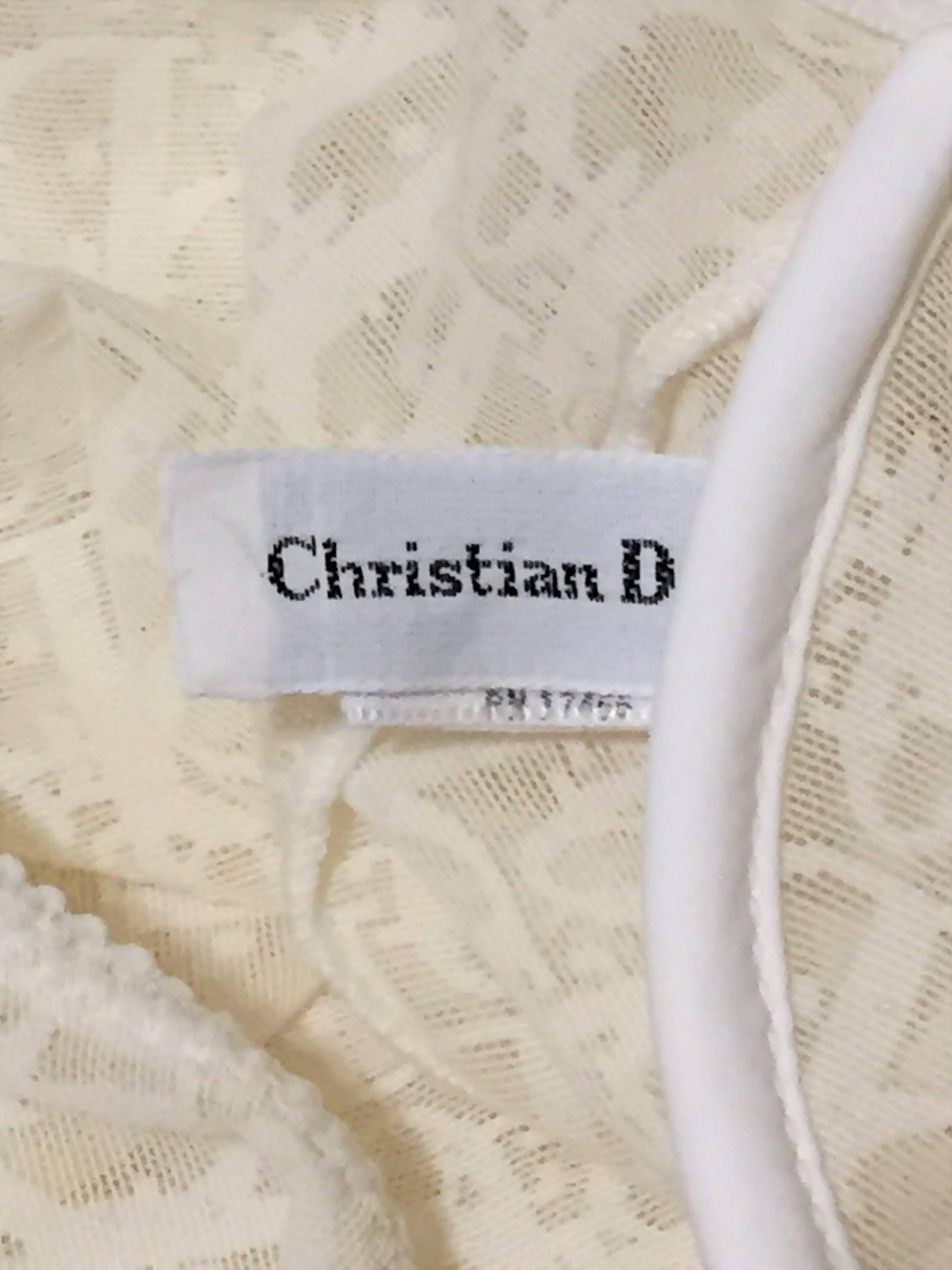 Gray 1990's Christian Dior Ivory Mesh Sheer Monogram Bodysuit Top 32C