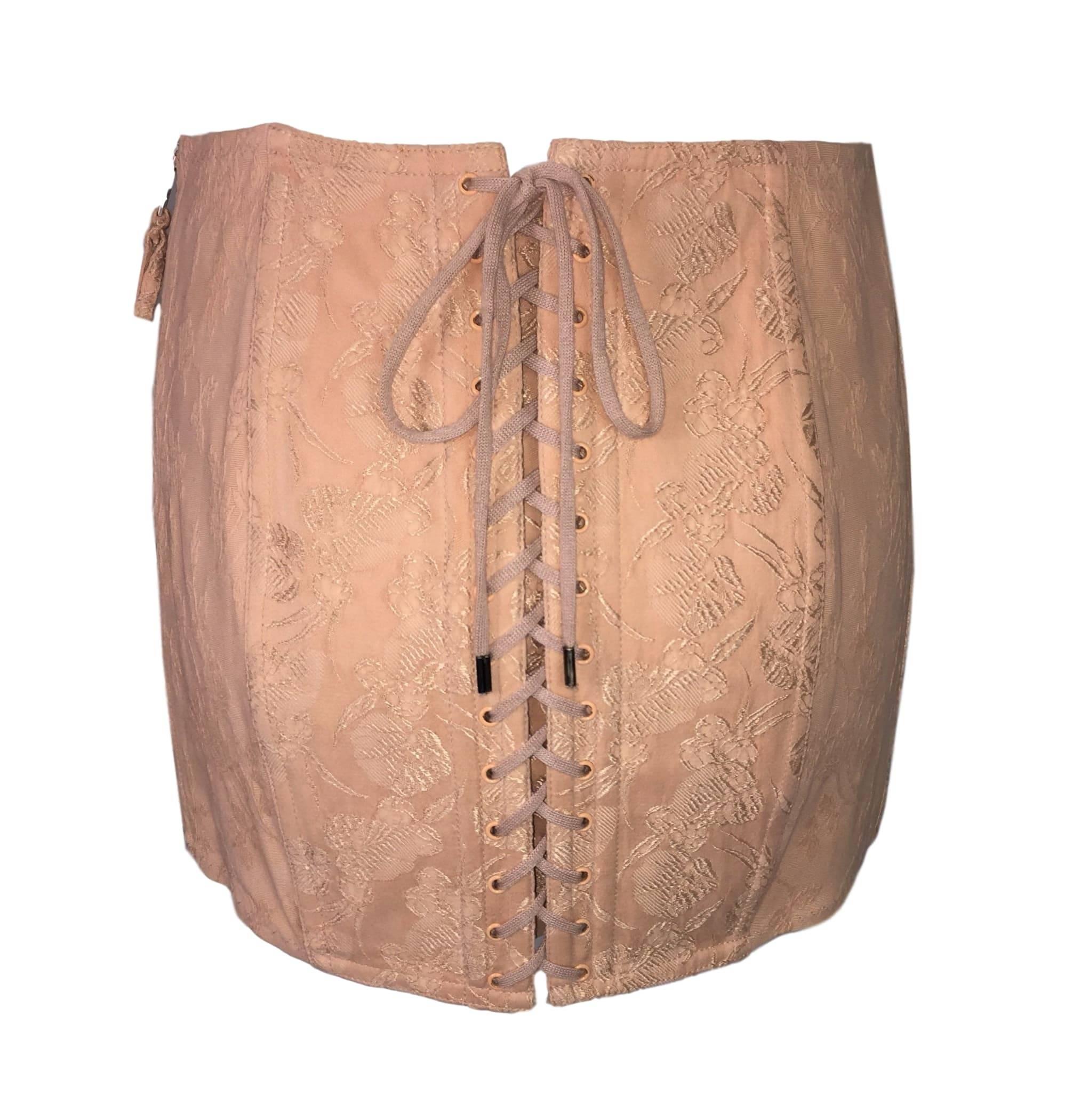 Brown S/S 2004 Jean Paul Gaultier Runway Nude Corset Micro Mini Bandage Skirt