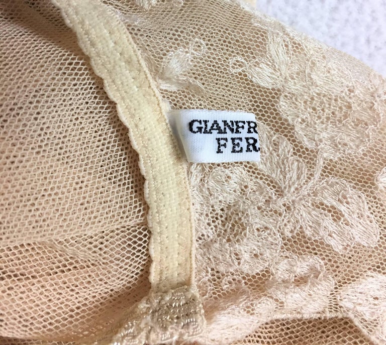 1990's Gianfranco Ferre Nude Sheer Mesh Fishnet and Lace Embroidery ...